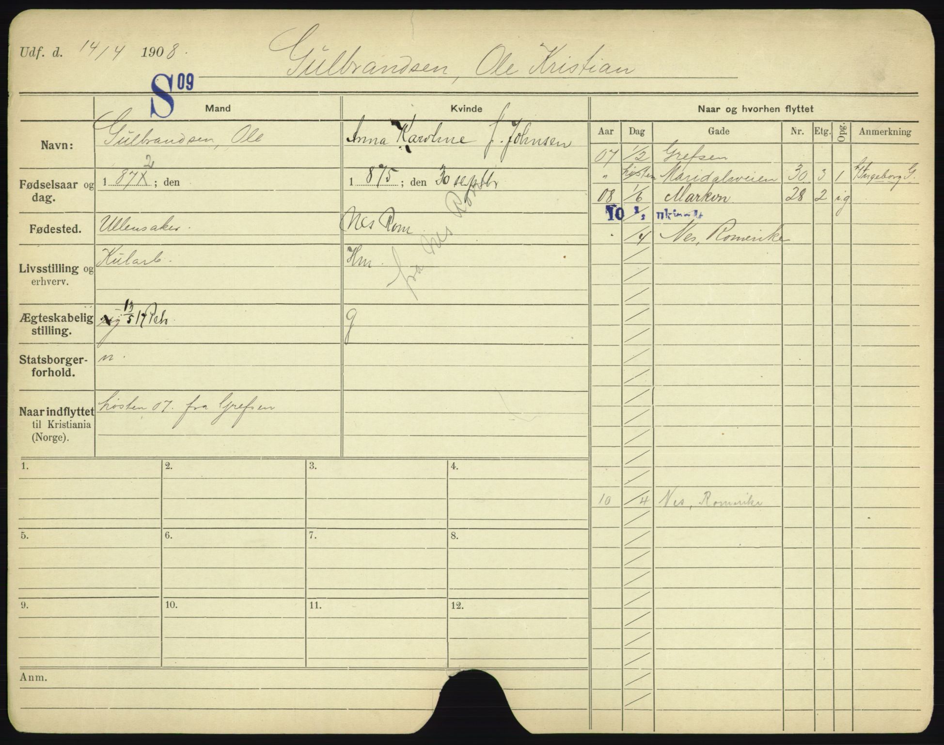 Oslo folkeregister, Registerkort, AV/SAO-A-11715/F/Fa/Fac/L0003: Menn, 1906-1914, p. 752a