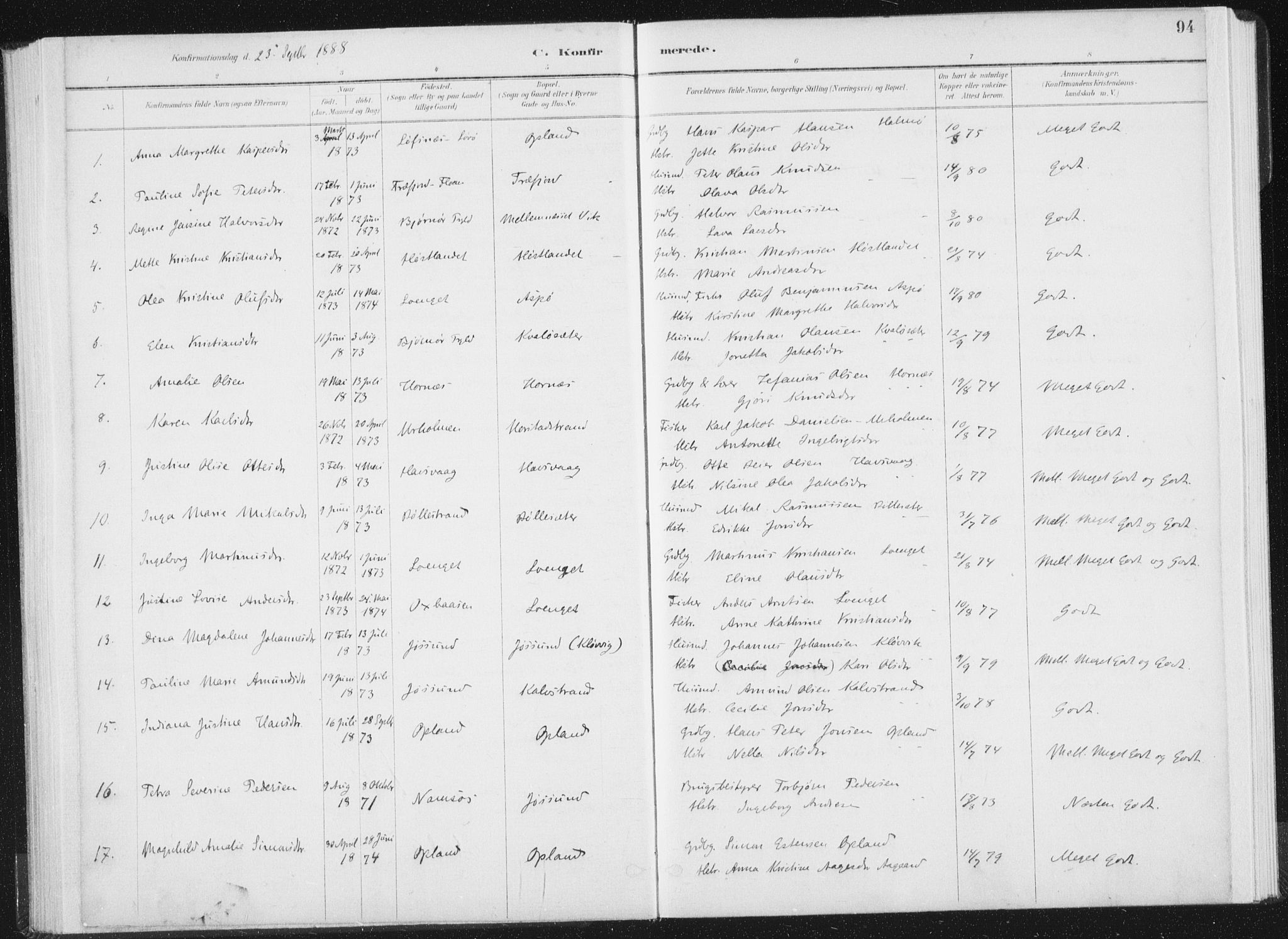Ministerialprotokoller, klokkerbøker og fødselsregistre - Nord-Trøndelag, SAT/A-1458/771/L0597: Parish register (official) no. 771A04, 1885-1910, p. 94