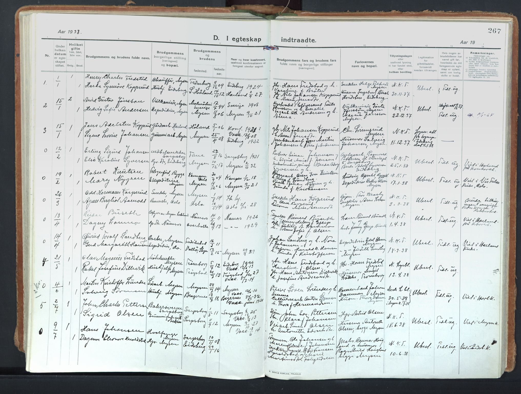 Eidsberg prestekontor Kirkebøker, SAO/A-10905/F/Fd/L0001: Parish register (official) no. IV 1, 1921-1948, p. 267