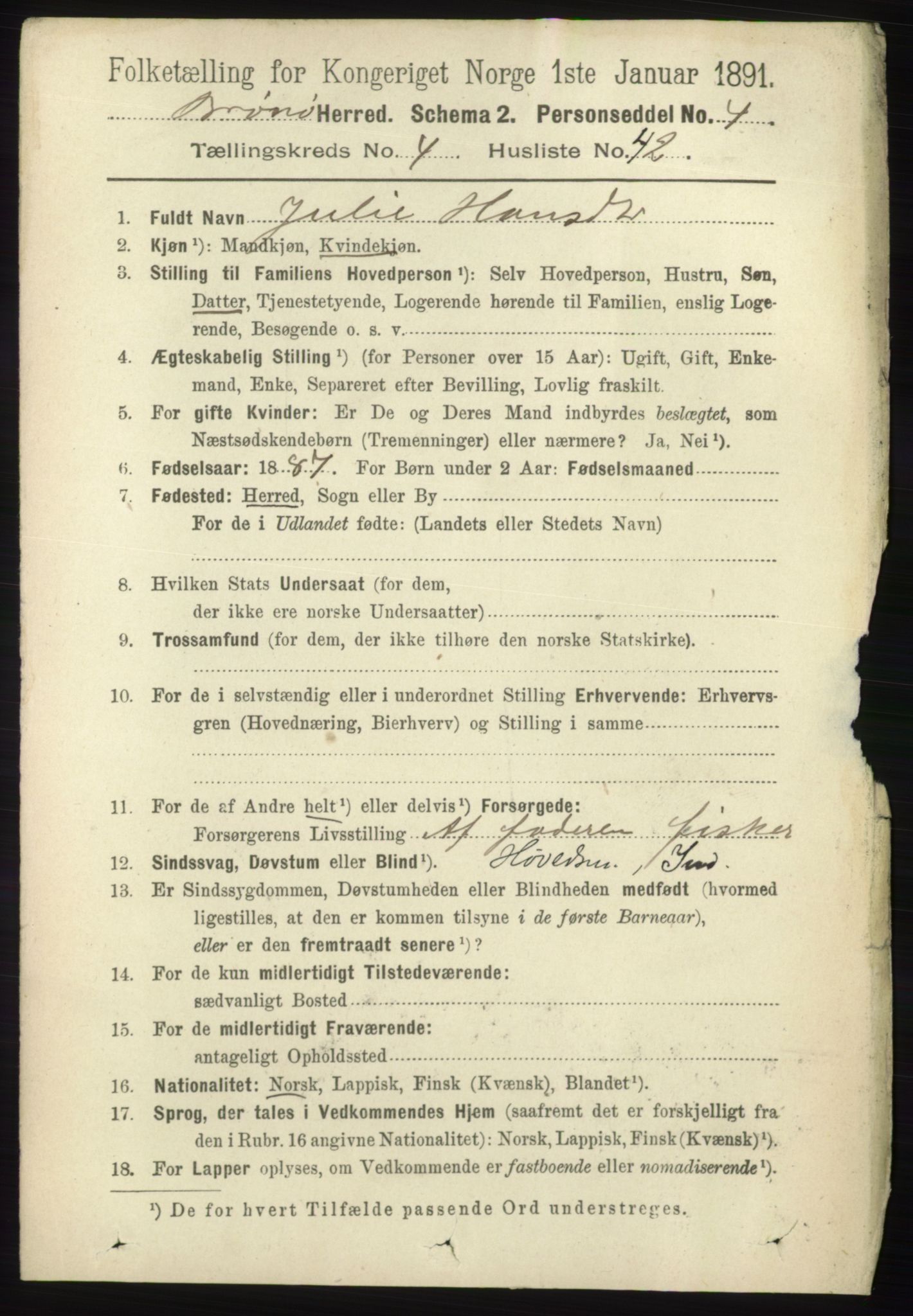 RA, 1891 census for 1814 Brønnøy, 1891, p. 2353