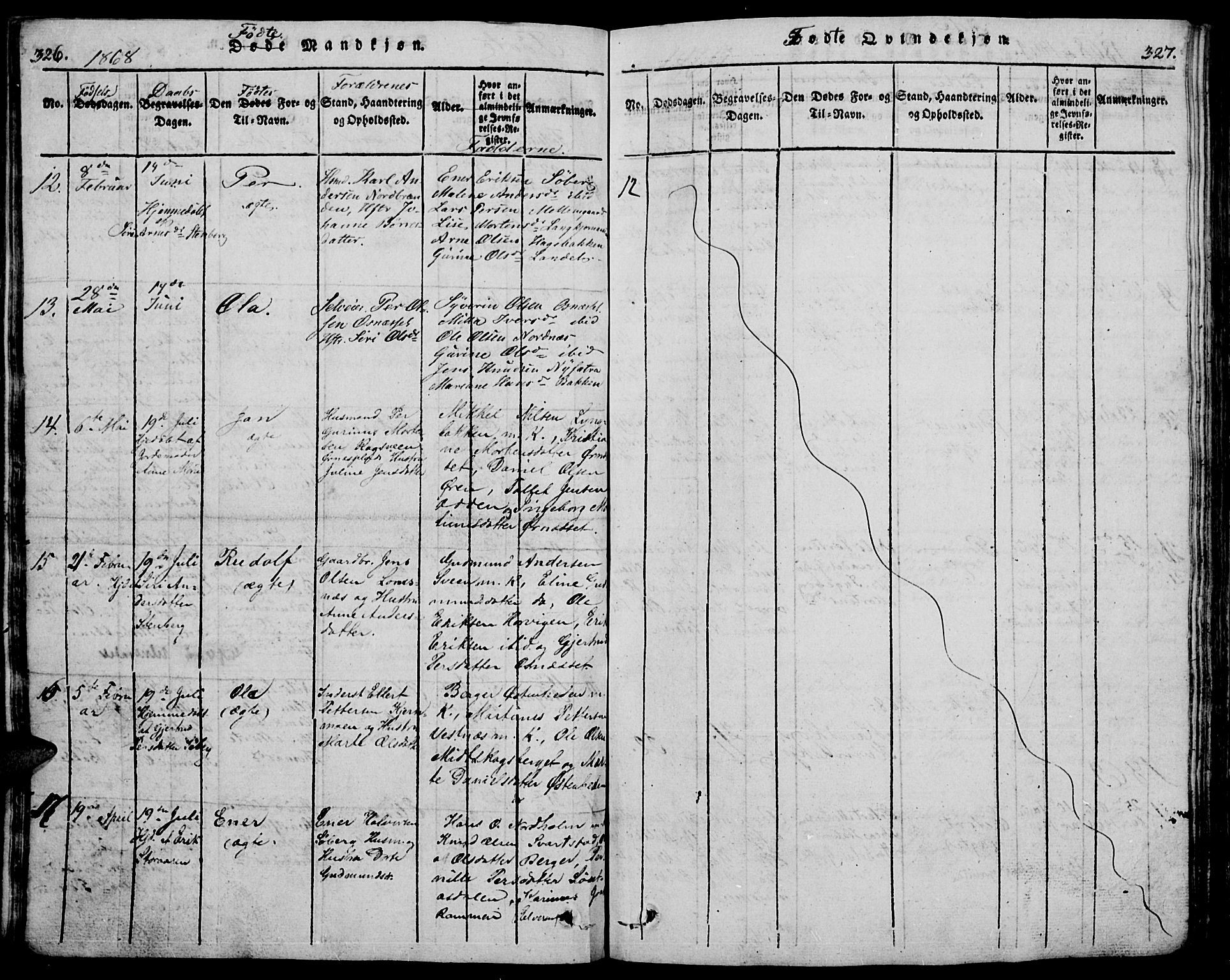 Trysil prestekontor, AV/SAH-PREST-046/H/Ha/Hab/L0005: Parish register (copy) no. 5, 1814-1877, p. 326-327