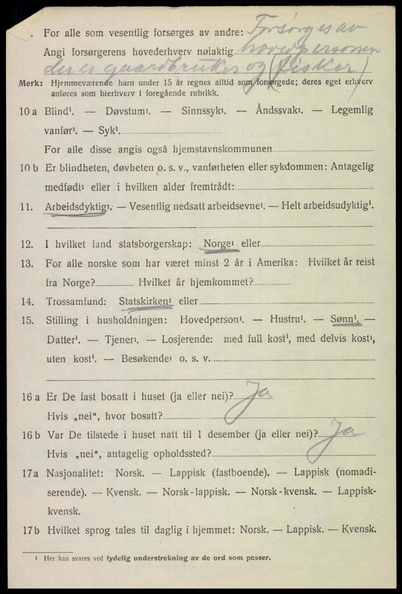 SAT, 1920 census for Gimsøy, 1920, p. 2520