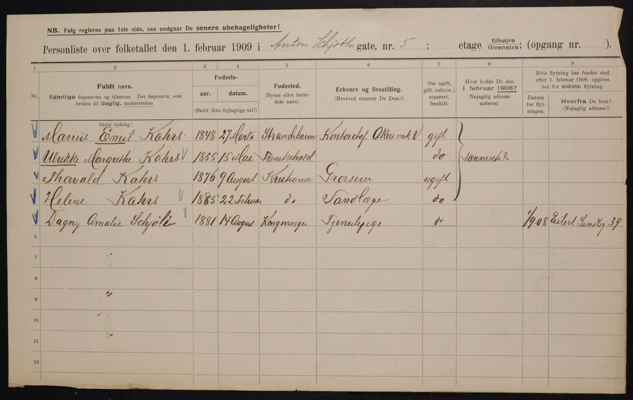 OBA, Municipal Census 1909 for Kristiania, 1909, p. 1320