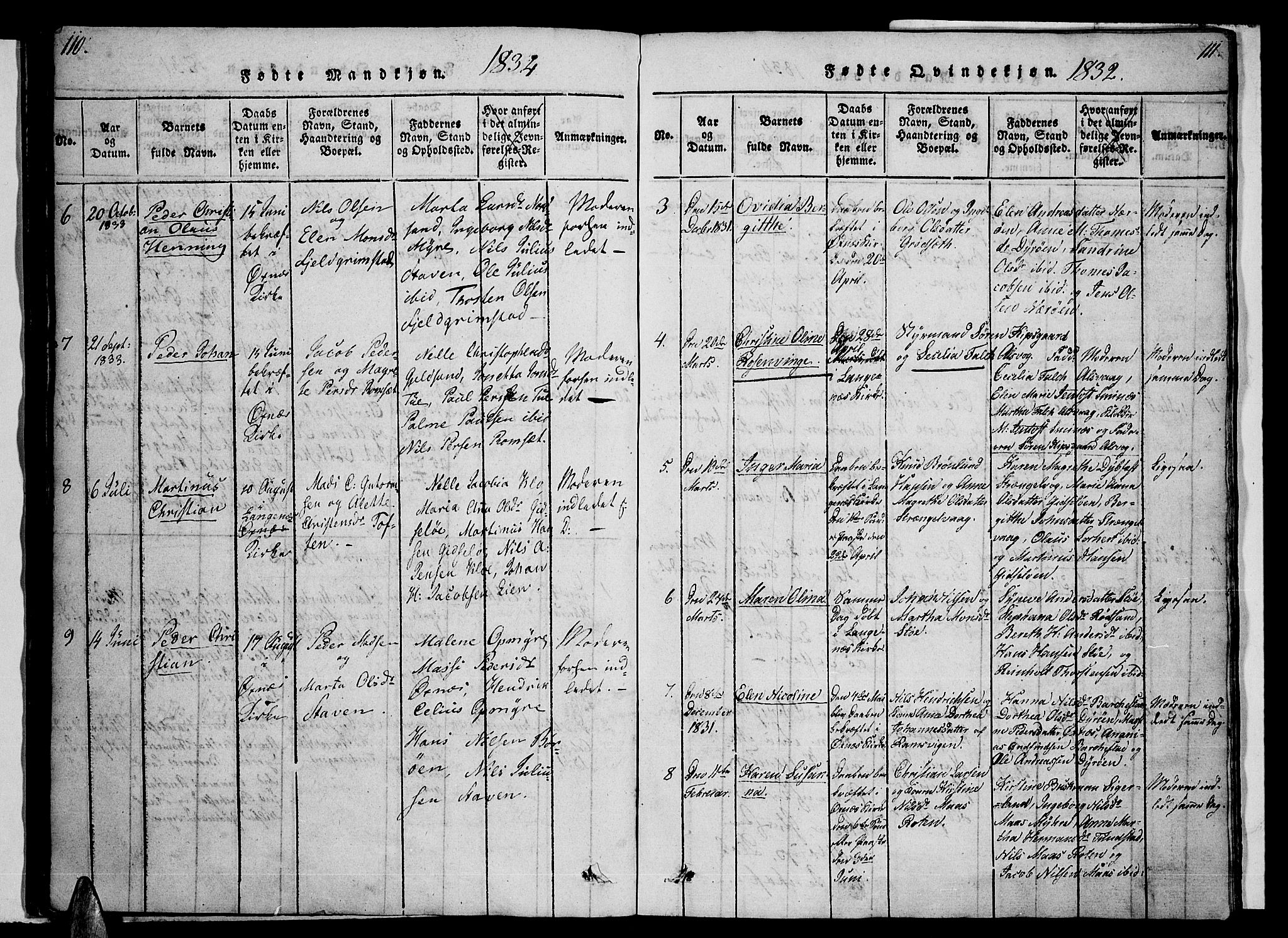 Ministerialprotokoller, klokkerbøker og fødselsregistre - Nordland, AV/SAT-A-1459/893/L1331: Parish register (official) no. 893A04, 1820-1840, p. 110-111