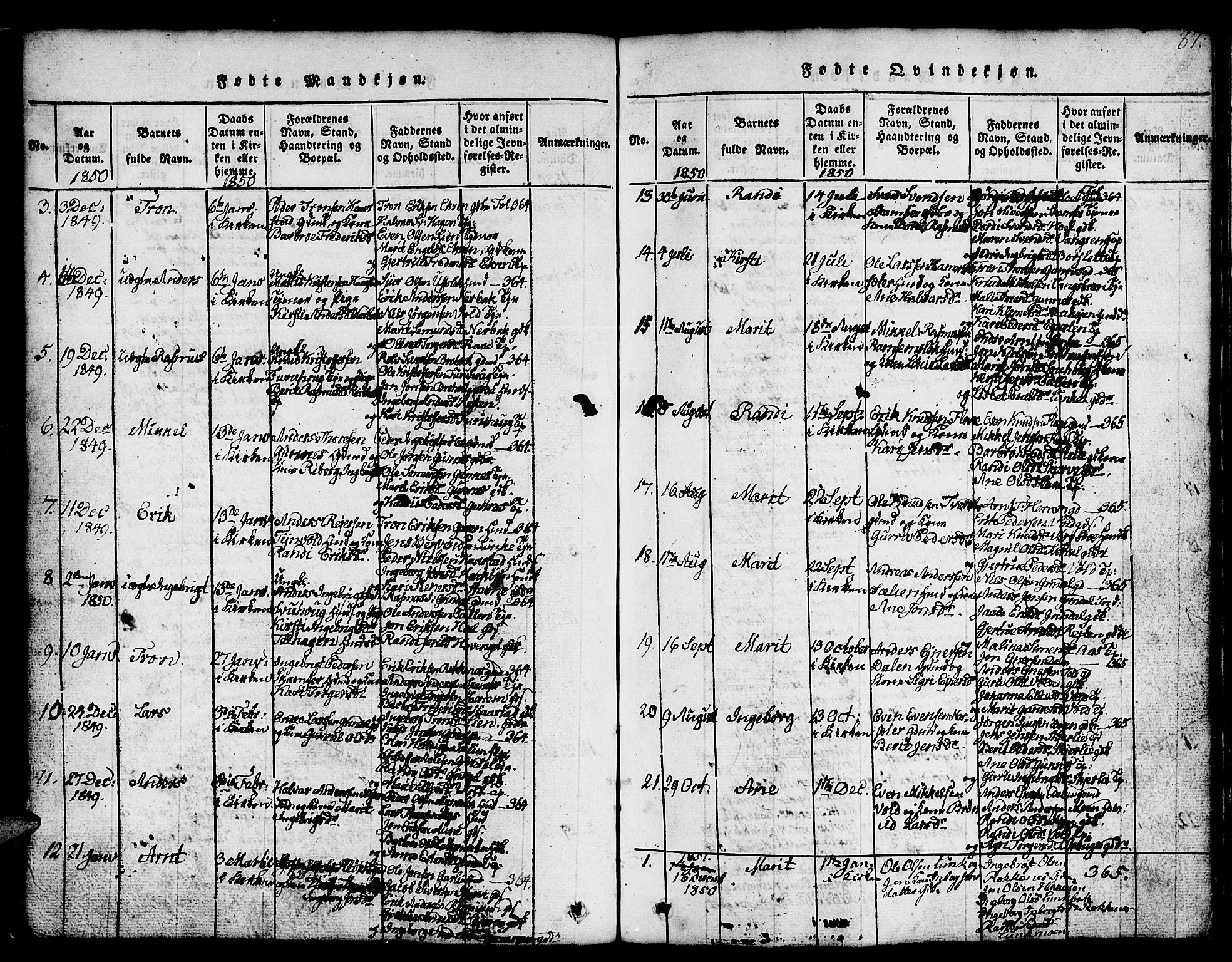 Ministerialprotokoller, klokkerbøker og fødselsregistre - Sør-Trøndelag, SAT/A-1456/674/L0874: Parish register (copy) no. 674C01, 1816-1860, p. 87