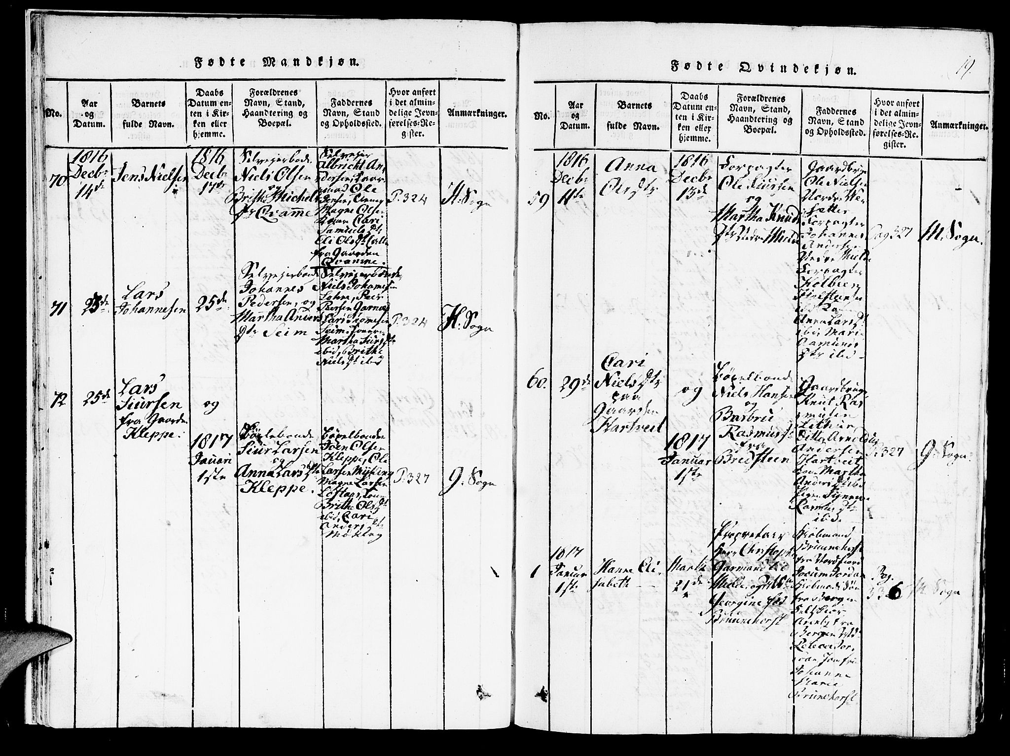 Haus sokneprestembete, AV/SAB-A-75601/H/Haa: Parish register (official) no. A 12, 1816-1821, p. 19