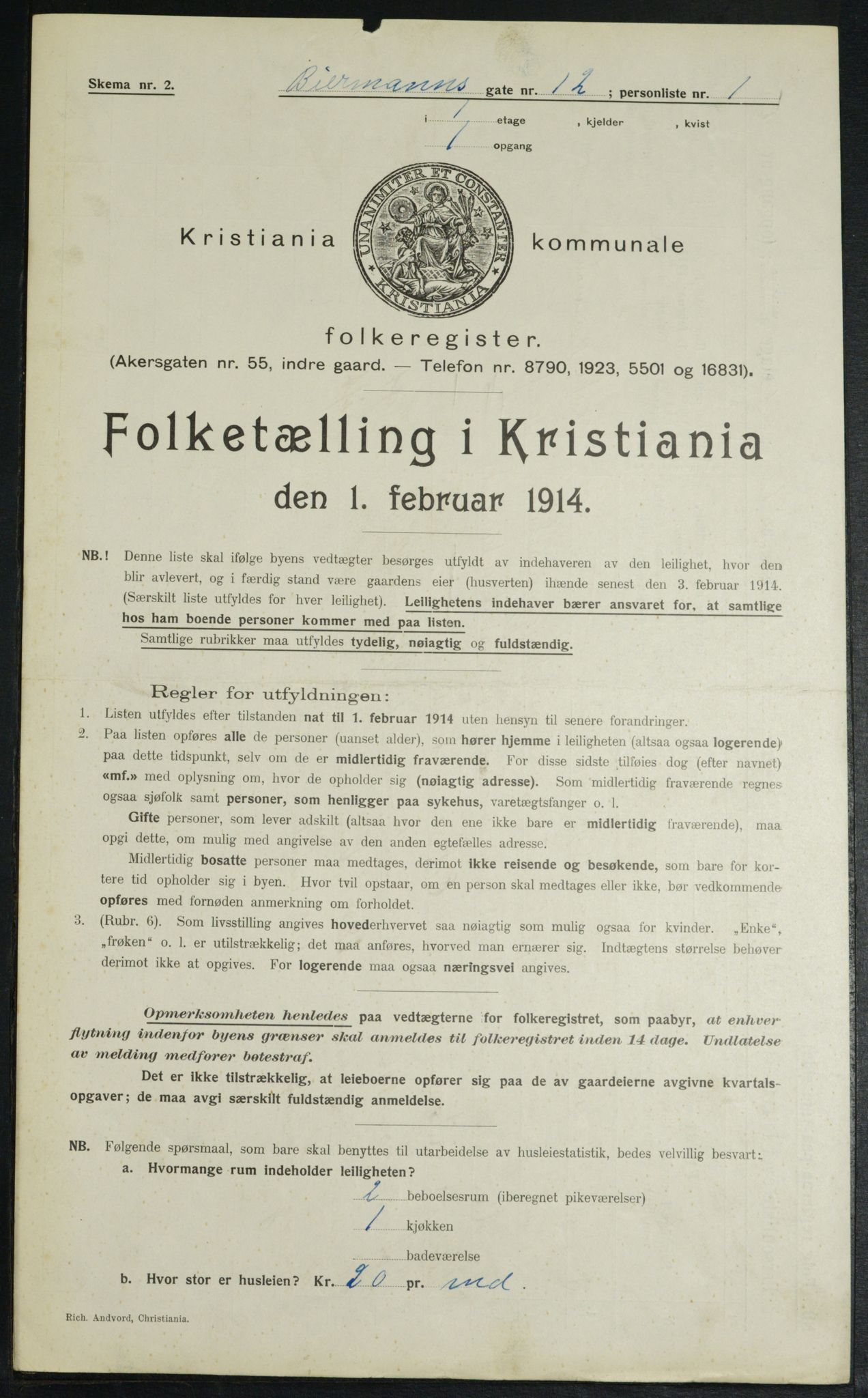 OBA, Municipal Census 1914 for Kristiania, 1914, p. 4909