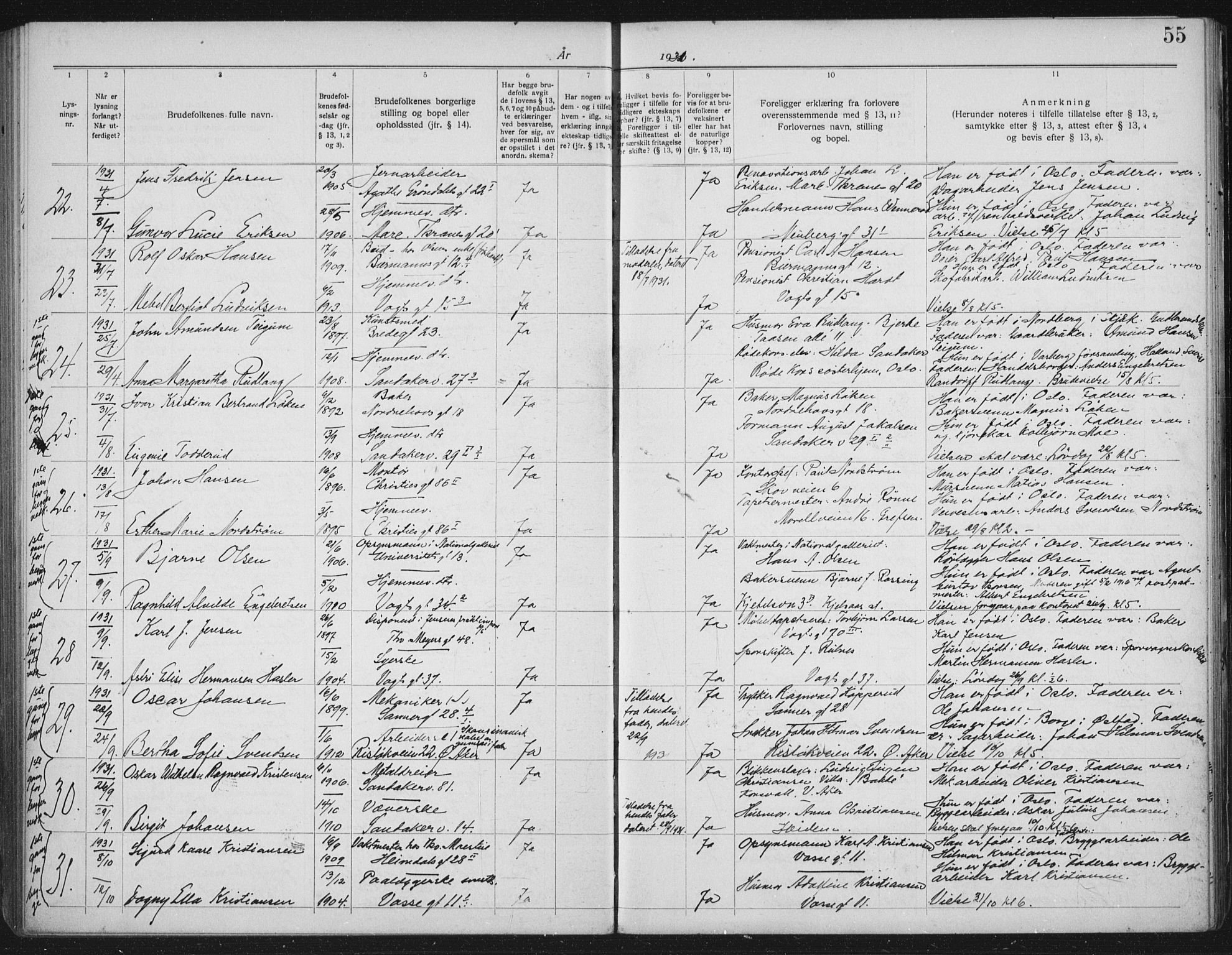 Lilleborg prestekontor Kirkebøker, SAO/A-10343a/H/L0002: Banns register no. 2, 1919-1940, p. 55