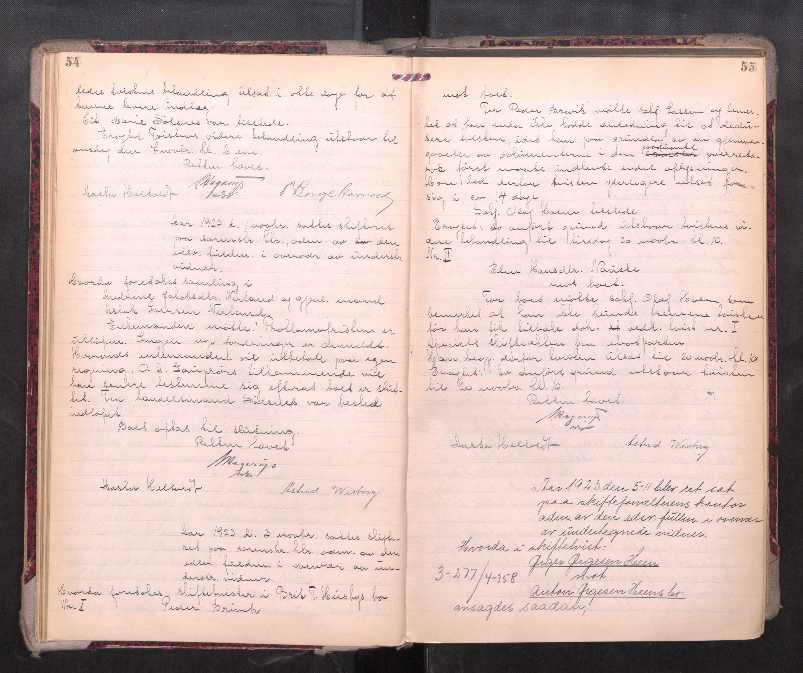 Romsdal sorenskriveri, AV/SAT-A-4149/1/3/3B/L0010: Skiftebehandlingsprotokoll, 1923-1925, p. 54-55