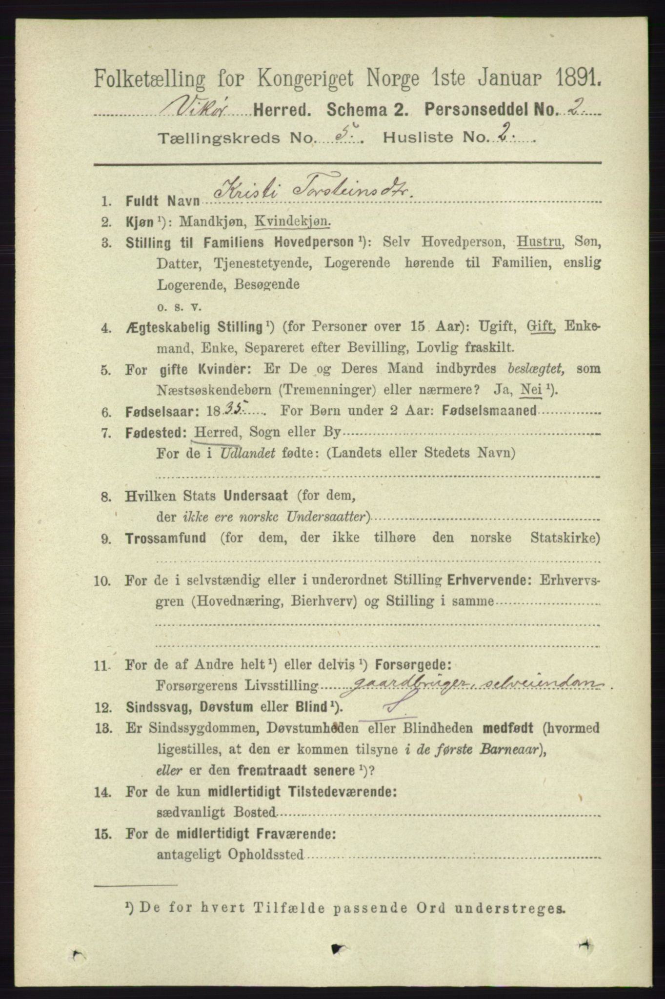 RA, 1891 census for 1238 Vikør, 1891, p. 1423