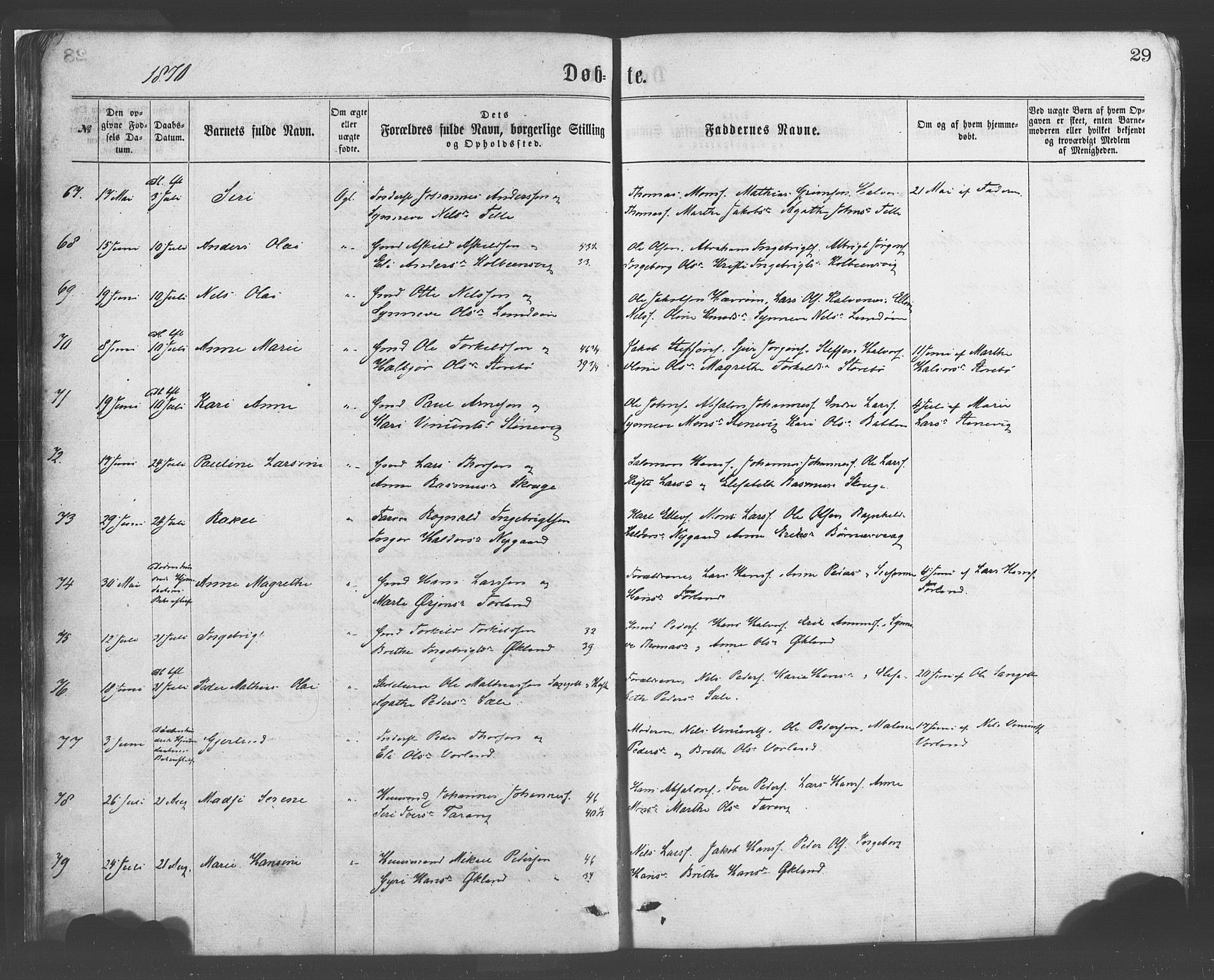 Sund sokneprestembete, AV/SAB-A-99930: Parish register (official) no. A 15, 1867-1881, p. 29