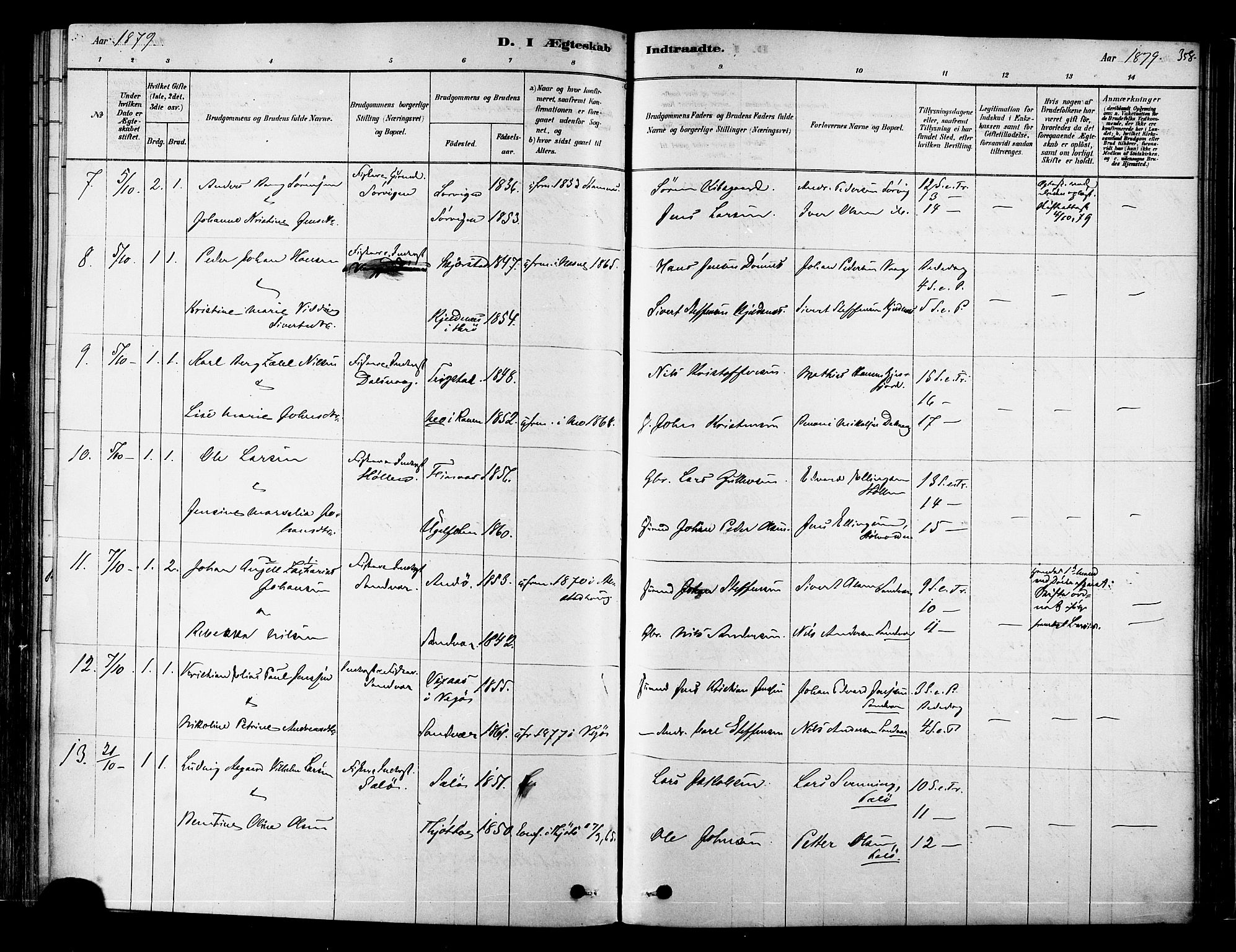 Ministerialprotokoller, klokkerbøker og fødselsregistre - Nordland, AV/SAT-A-1459/834/L0507: Parish register (official) no. 834A05, 1878-1892, p. 358