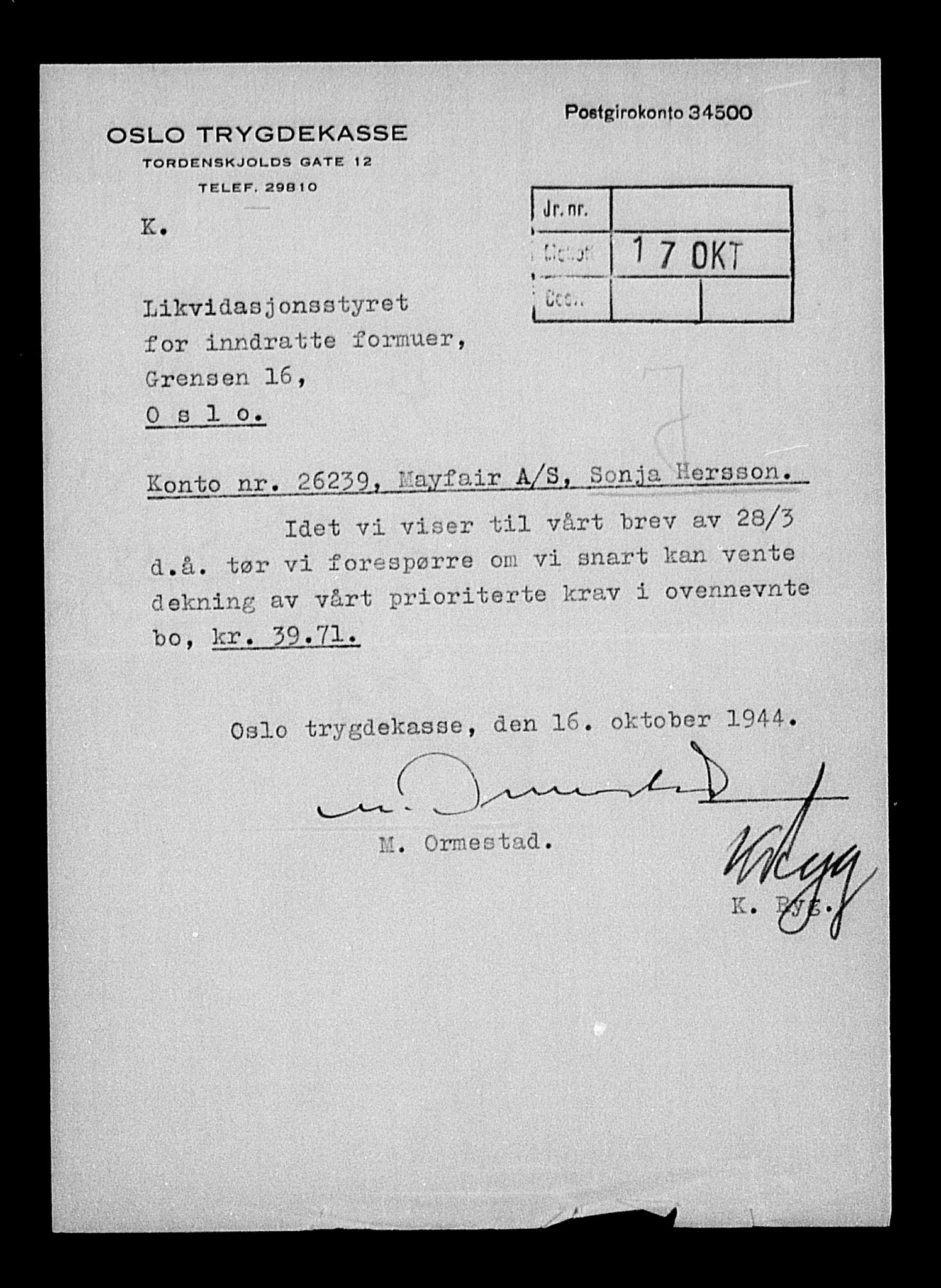 Justisdepartementet, Tilbakeføringskontoret for inndratte formuer, AV/RA-S-1564/H/Hc/Hcc/L0943: --, 1945-1947, p. 301