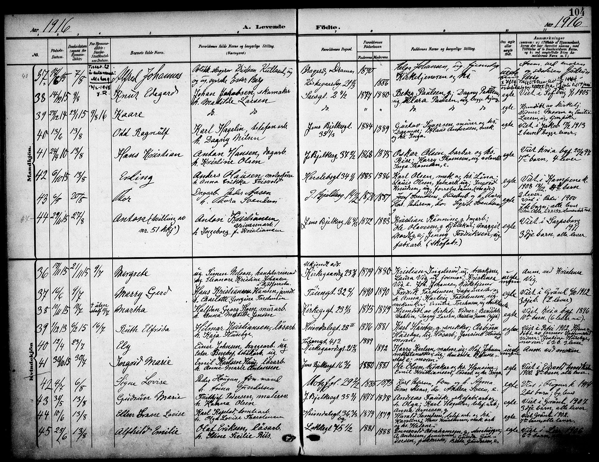 Tøyen prestekontor Kirkebøker, AV/SAO-A-10167a/F/Fa/L0001: Parish register (official) no. 1, 1907-1916, p. 104