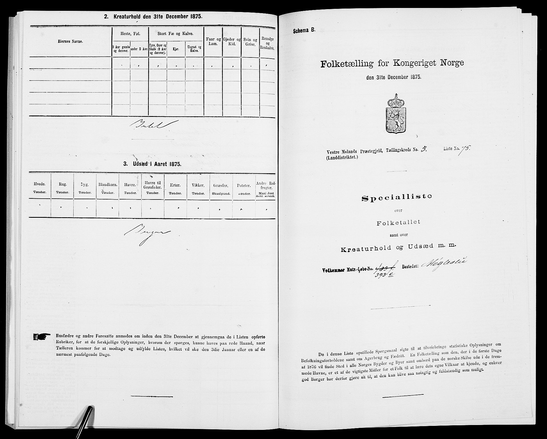 SAK, 1875 census for 0926L Vestre Moland/Vestre Moland, 1875, p. 544