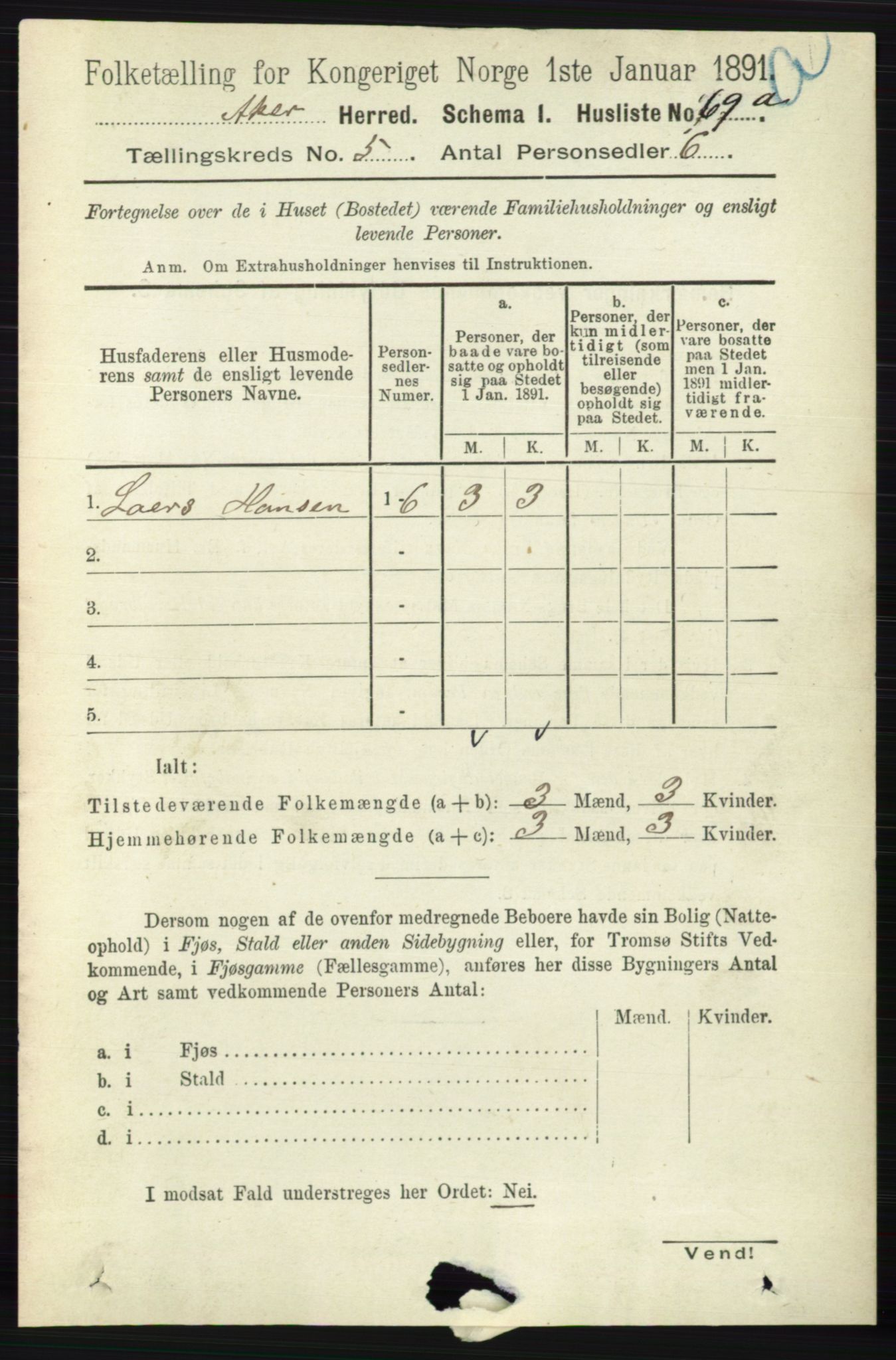 RA, 1891 census for 0218 Aker, 1891, p. 4967