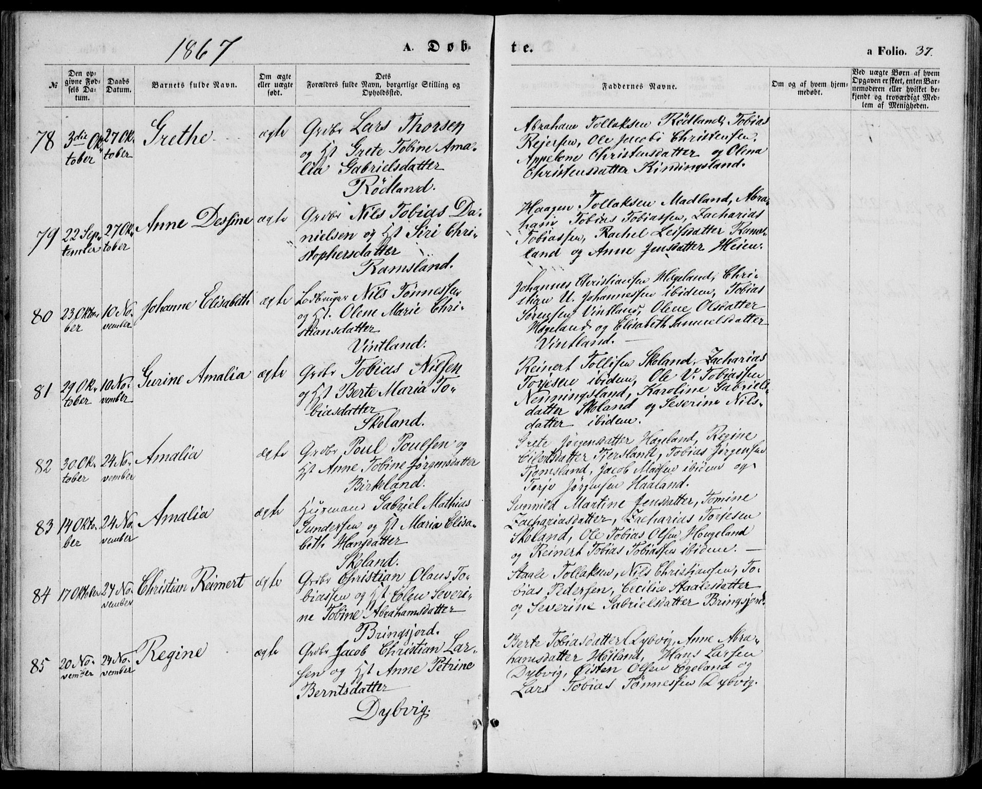 Lyngdal sokneprestkontor, AV/SAK-1111-0029/F/Fa/Fac/L0010: Parish register (official) no. A 10, 1865-1878, p. 37