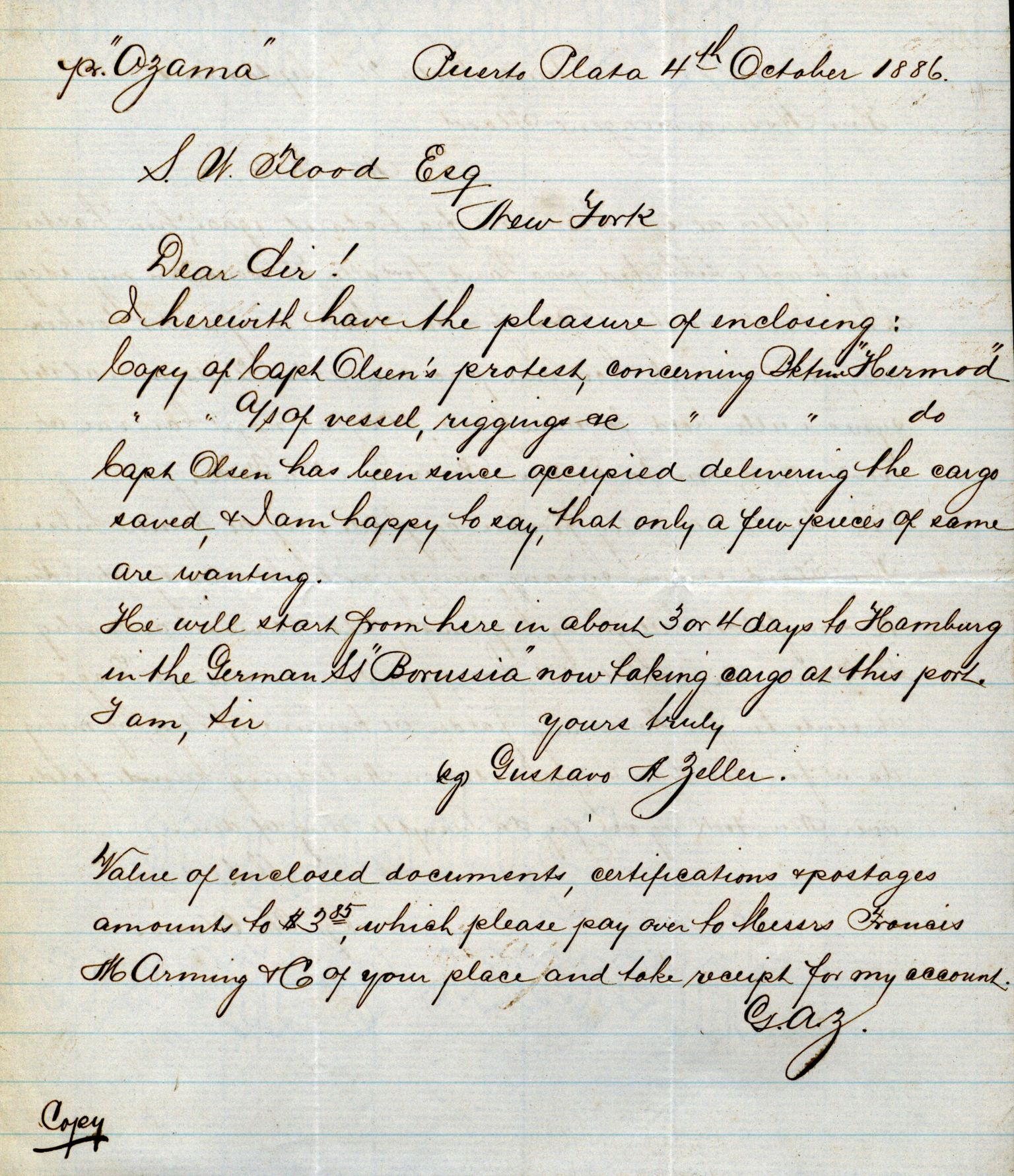 Pa 63 - Østlandske skibsassuranceforening, VEMU/A-1079/G/Ga/L0019/0012: Havaridokumenter / Activ, Ørnen, Hermod, Erato, Herman Lehmkuhl, 1886, p. 24