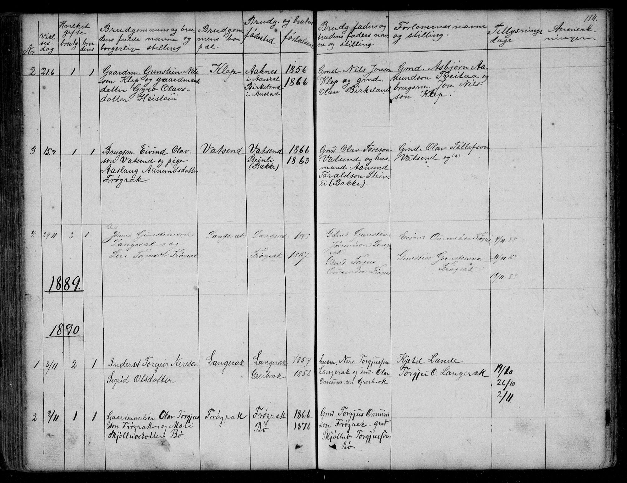 Bygland sokneprestkontor, SAK/1111-0006/F/Fb/Fbd/L0001: Parish register (copy) no. B 1, 1848-1895, p. 114