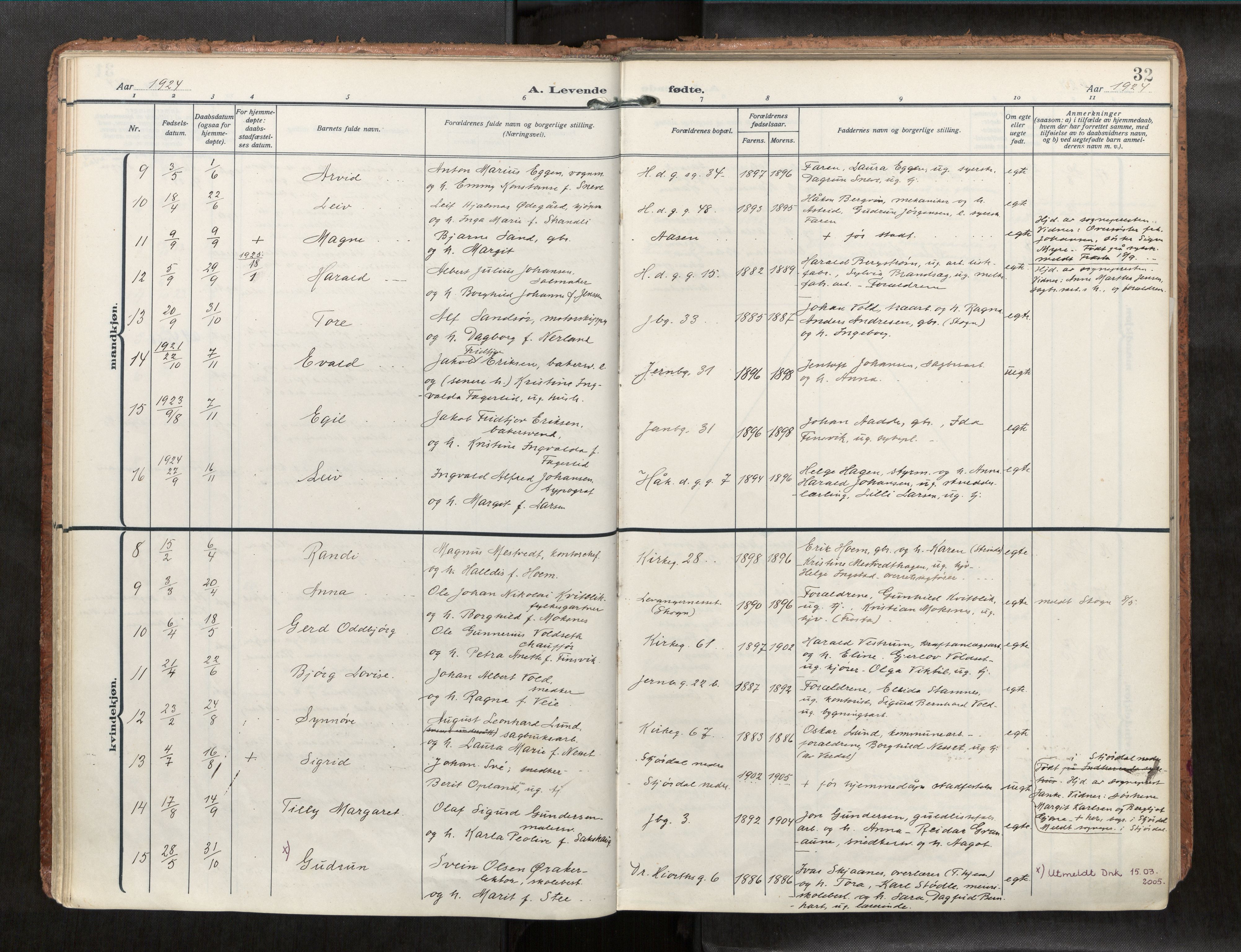 Levanger sokneprestkontor, SAT/A-1301/2/H/Haa/L0001: Parish register (official) no. 1, 1912-1932, p. 32