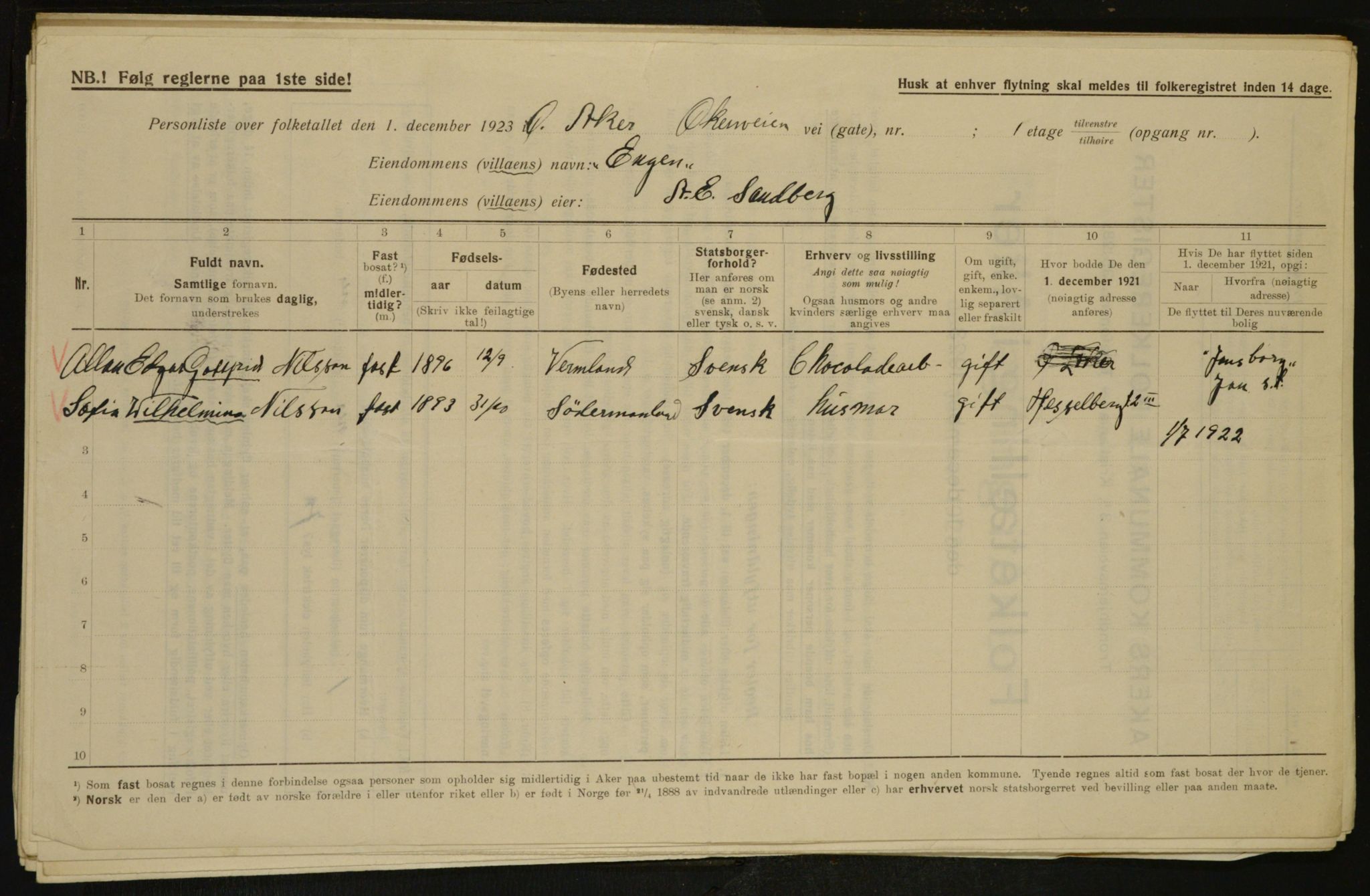 , Municipal Census 1923 for Aker, 1923, p. 35191