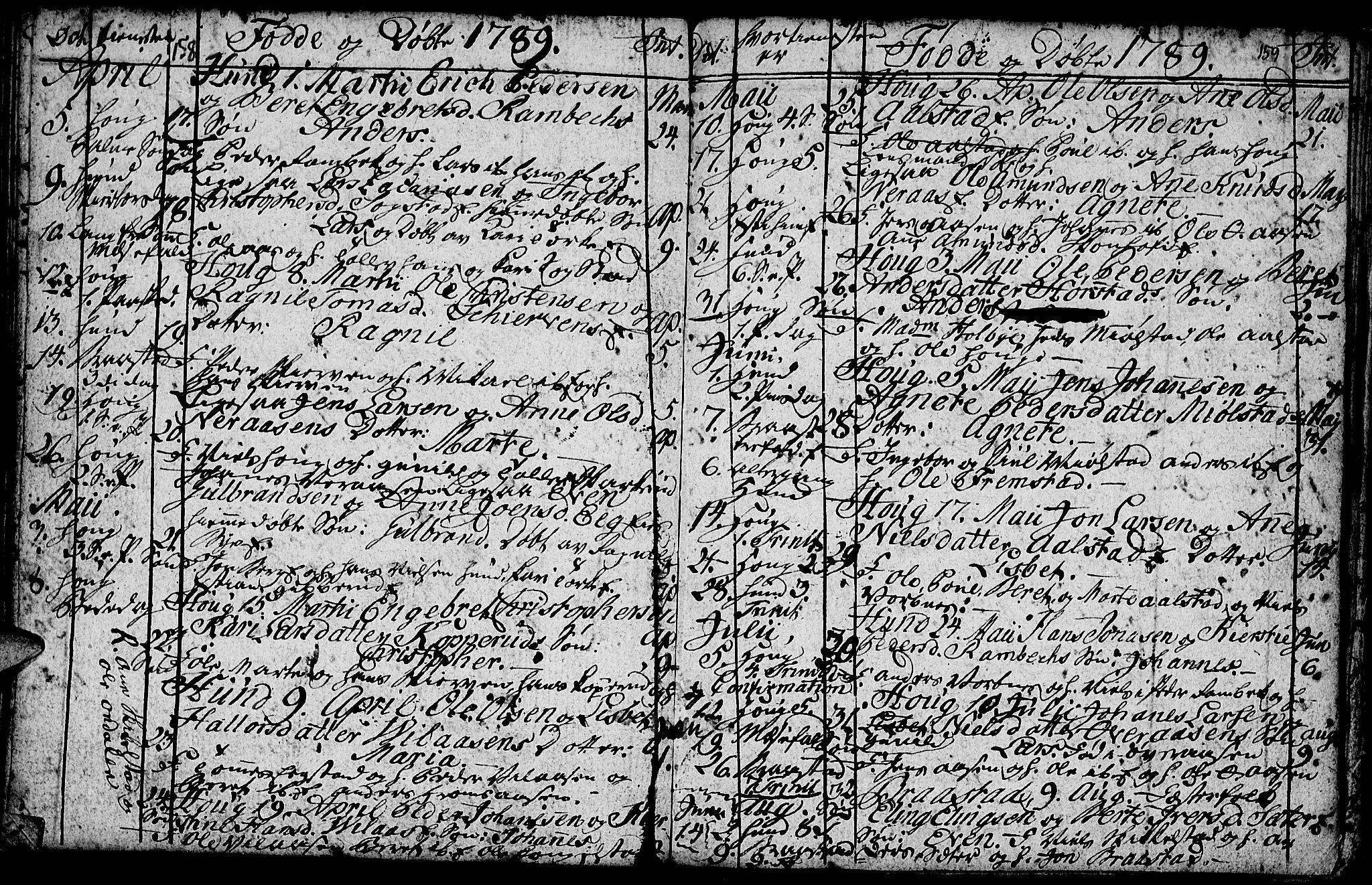Vardal prestekontor, SAH/PREST-100/H/Ha/Hab/L0001: Parish register (copy) no. 1, 1771-1790, p. 158-159