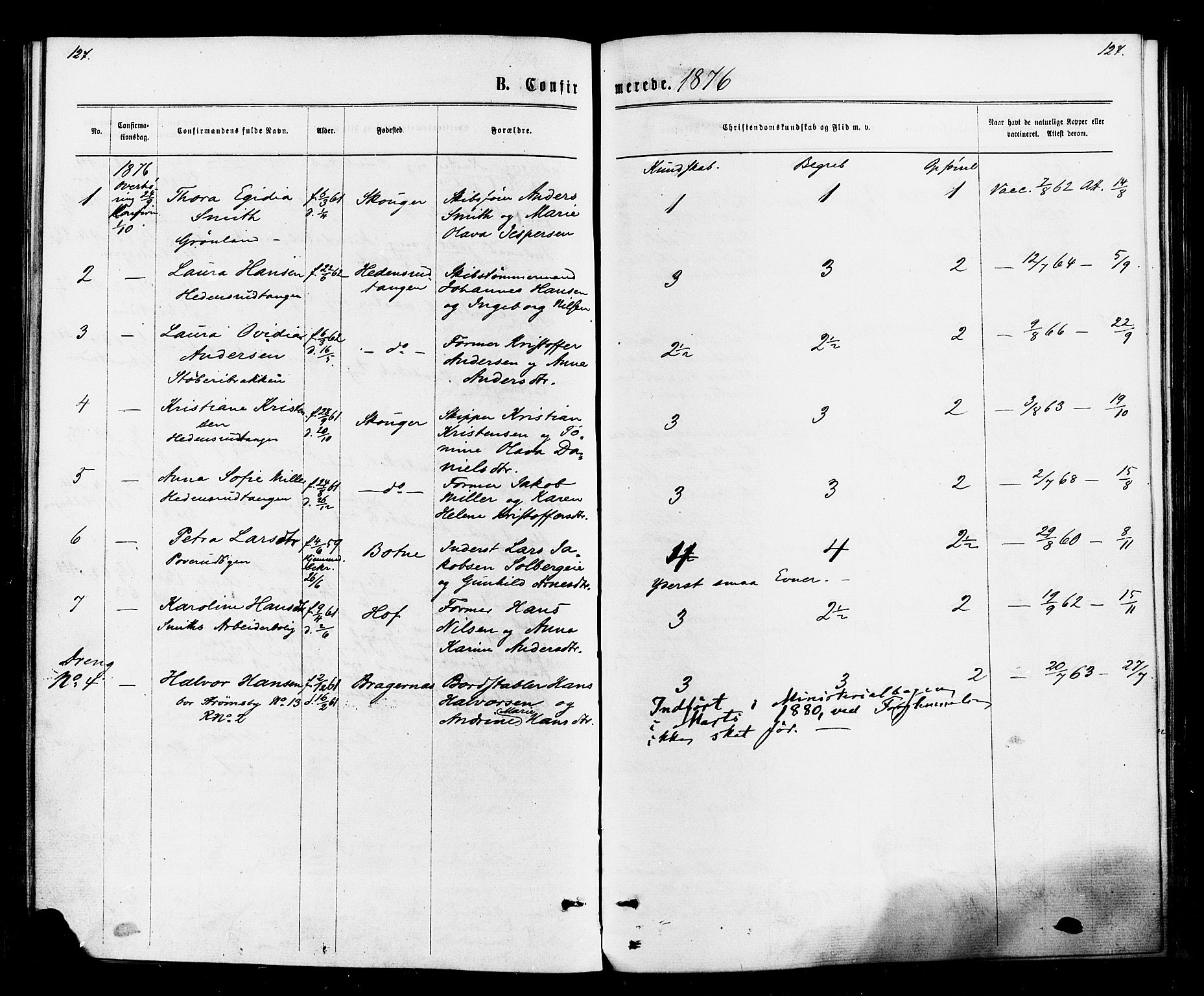 Strømsø kirkebøker, AV/SAKO-A-246/F/Fa/L0020: Parish register (official) no. I 20, 1870-1878, p. 127