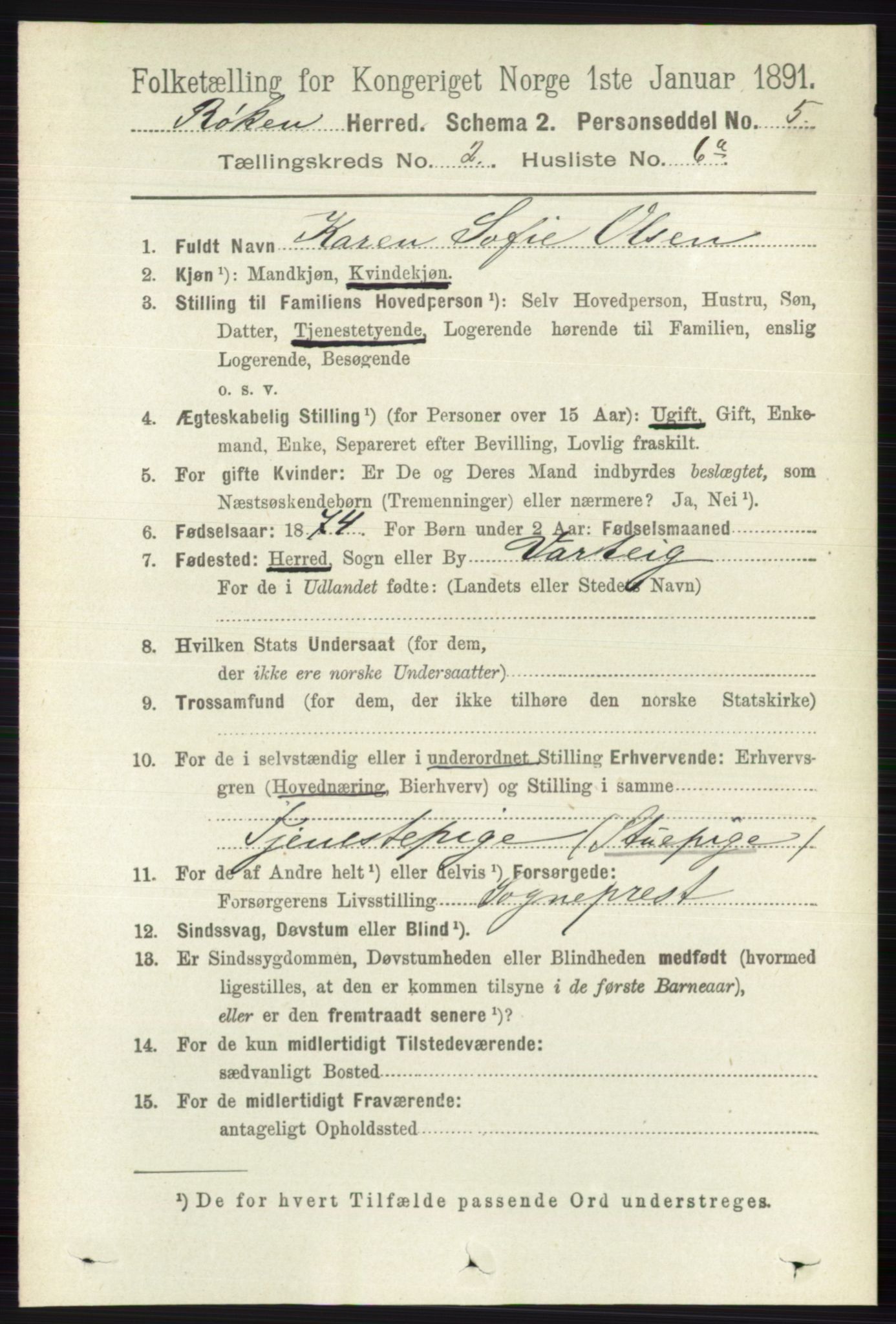 RA, 1891 census for 0627 Røyken, 1891, p. 588