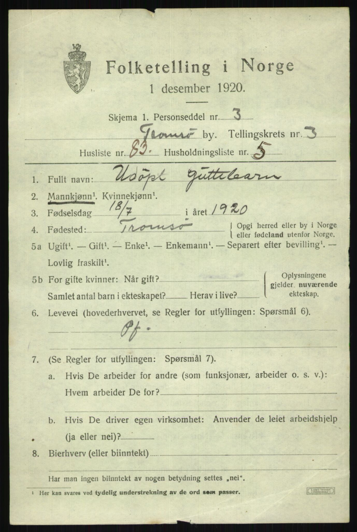 SATØ, 1920 census for Tromsø, 1920, p. 11759