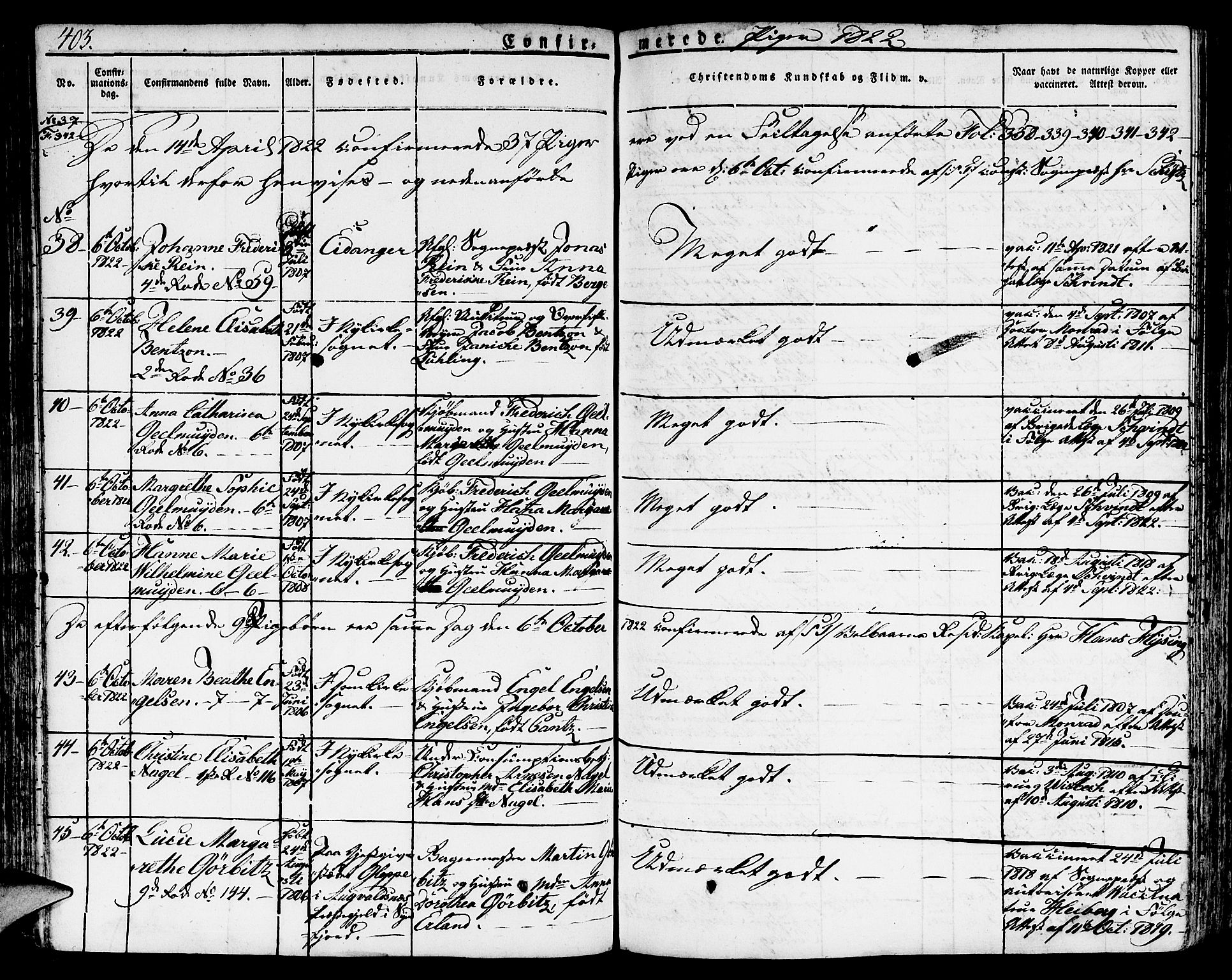 Nykirken Sokneprestembete, SAB/A-77101/H/Hab: Parish register (copy) no. A 5II, 1821-1843, p. 403