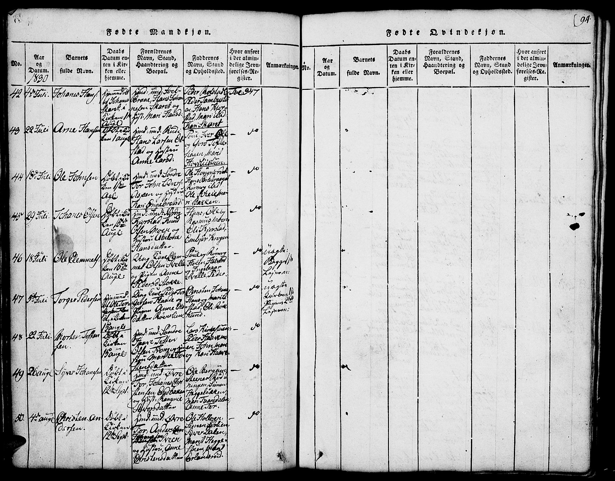 Fron prestekontor, SAH/PREST-078/H/Ha/Hab/L0001: Parish register (copy) no. 1, 1816-1843, p. 94