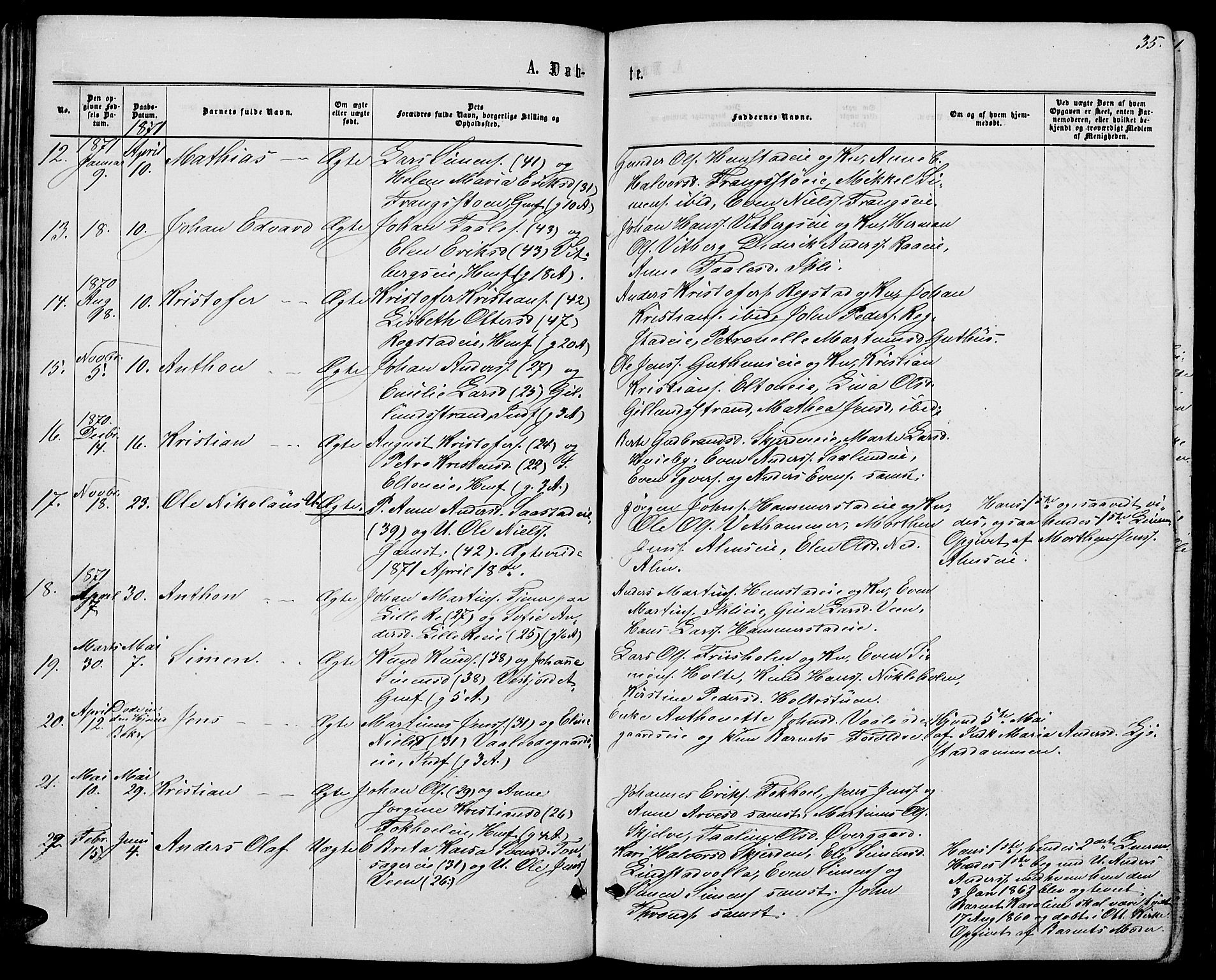 Stange prestekontor, AV/SAH-PREST-002/L/L0006: Parish register (copy) no. 6, 1864-1882, p. 35