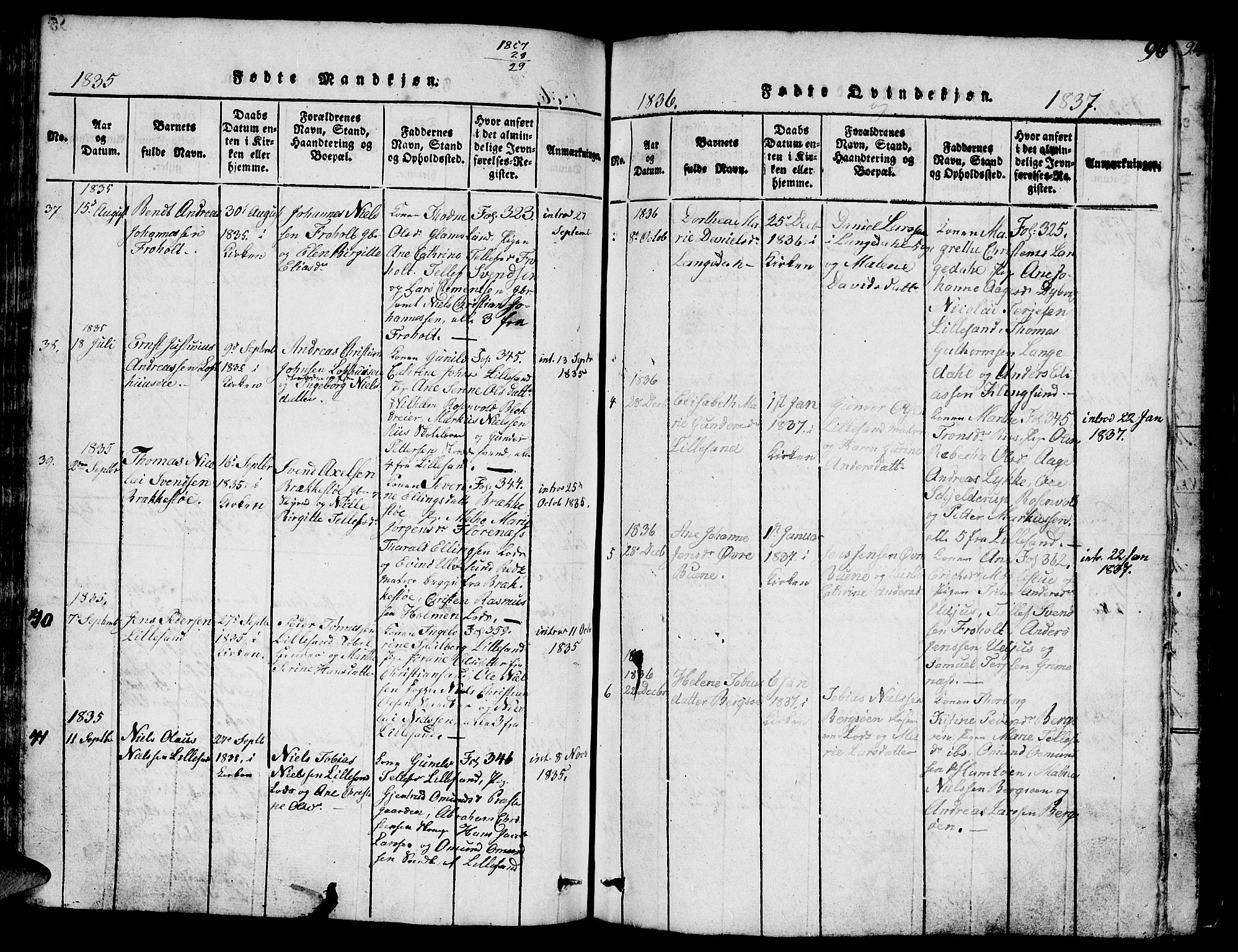Vestre Moland sokneprestkontor, SAK/1111-0046/F/Fb/Fbb/L0001: Parish register (copy) no. B 1, 1816-1851, p. 90