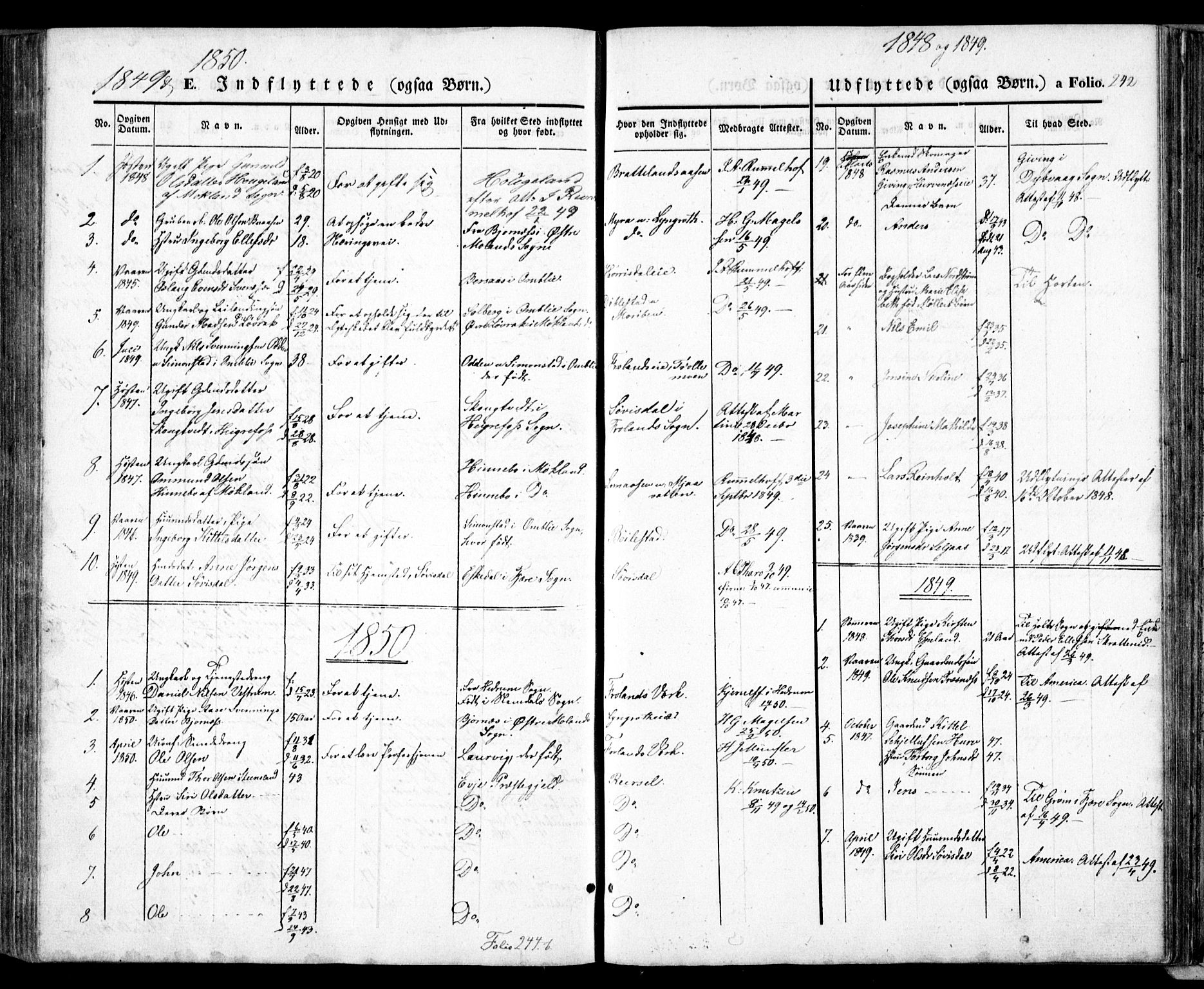 Froland sokneprestkontor, AV/SAK-1111-0013/F/Fa/L0002: Parish register (official) no. A 2, 1845-1863, p. 242