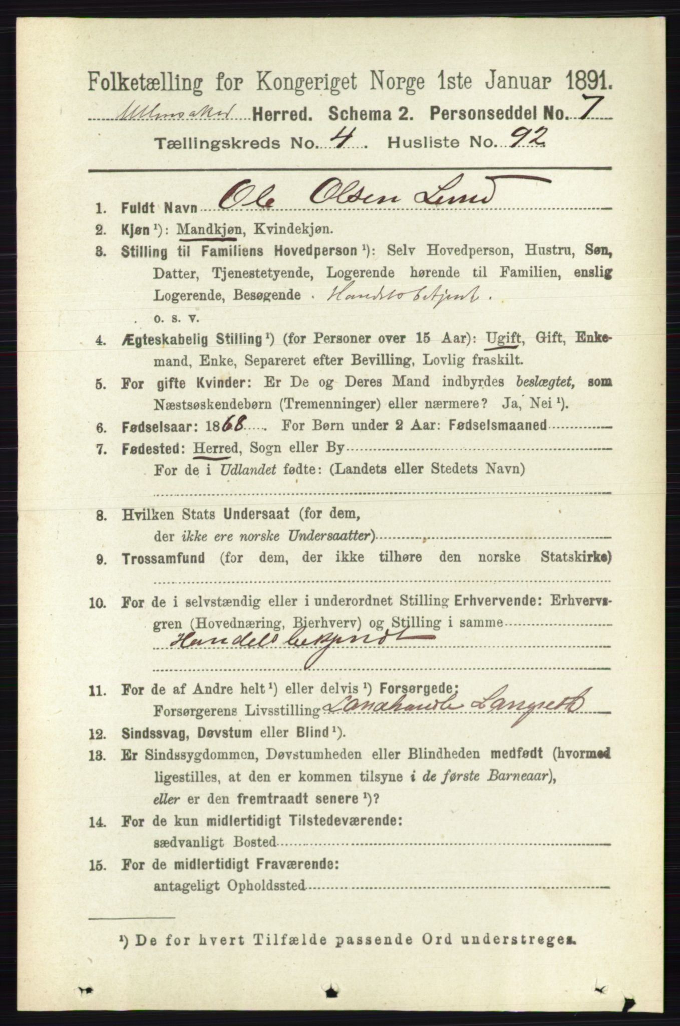 RA, 1891 census for 0235 Ullensaker, 1891, p. 2021