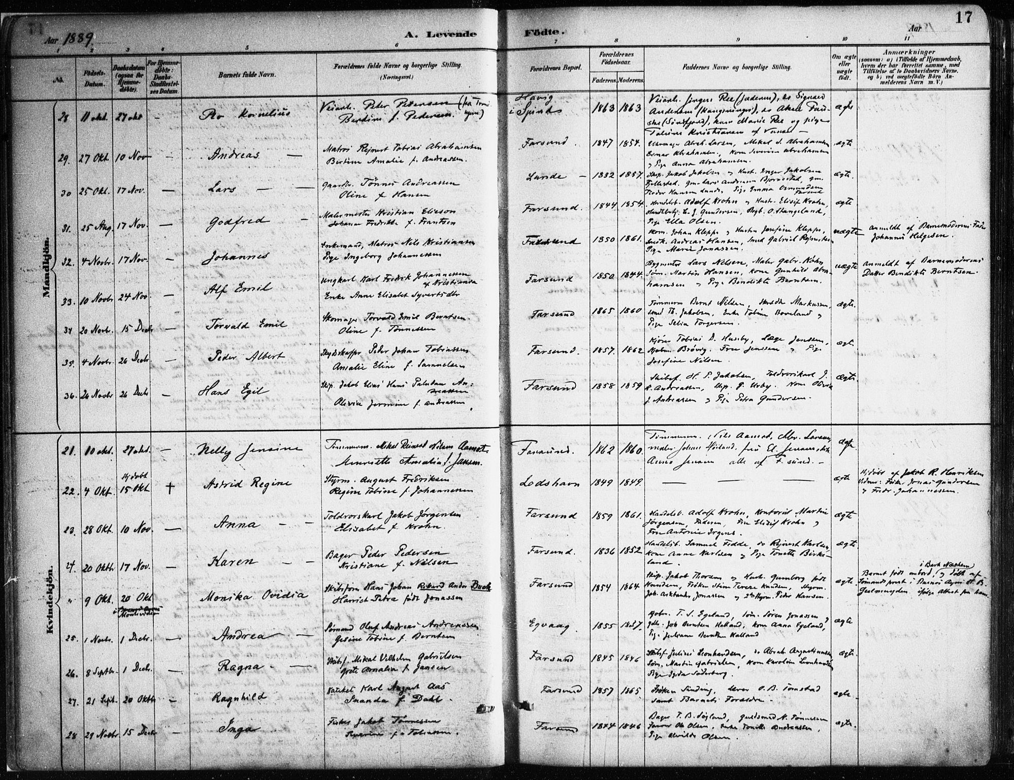 Farsund sokneprestkontor, SAK/1111-0009/F/Fa/L0006: Parish register (official) no. A 6, 1887-1920, p. 17