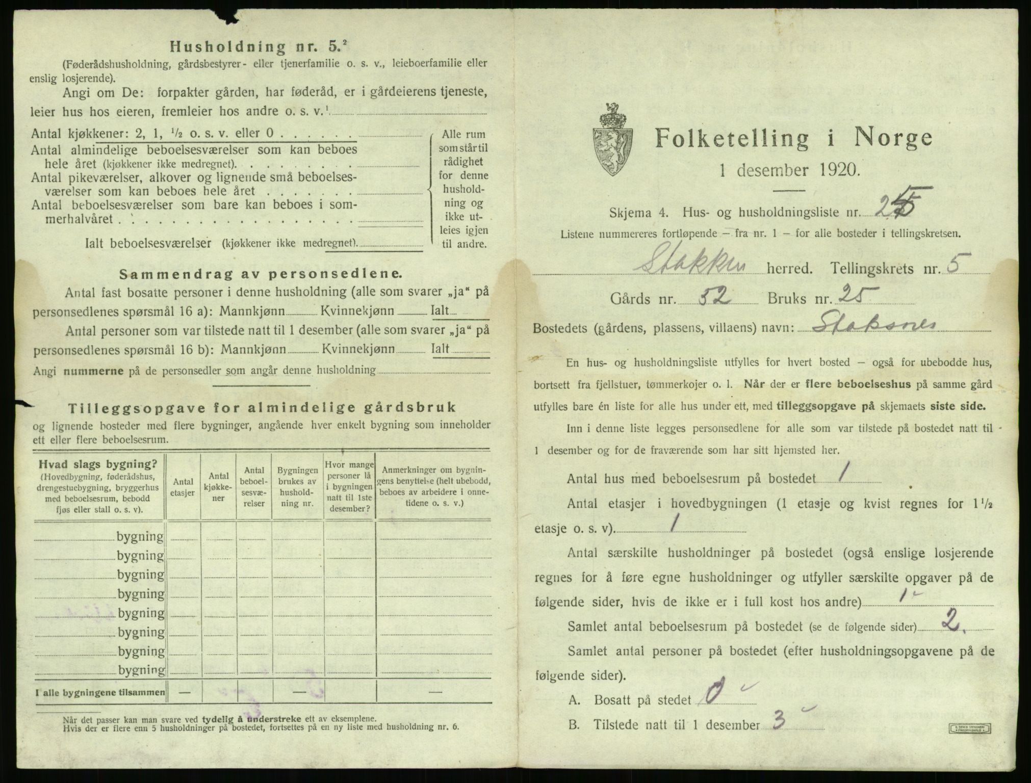 SAK, 1920 census for Stokken, 1920, p. 504