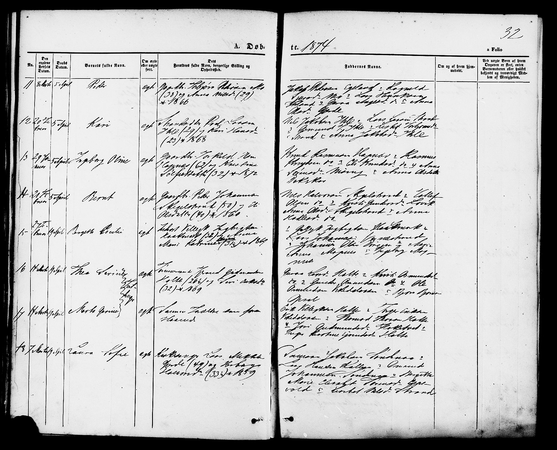 Vikedal sokneprestkontor, AV/SAST-A-101840/01/IV: Parish register (official) no. A 7, 1868-1883, p. 32