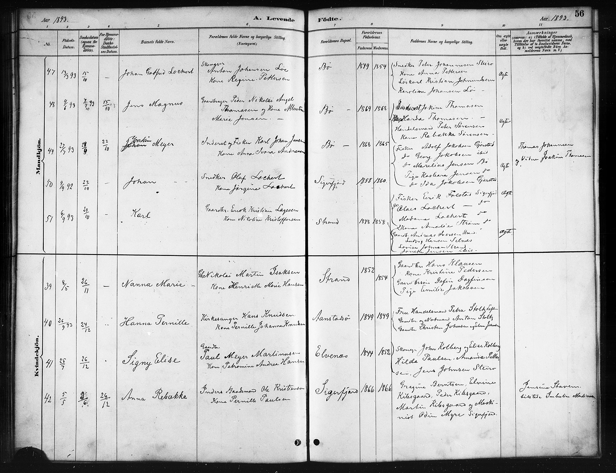 Ministerialprotokoller, klokkerbøker og fødselsregistre - Nordland, AV/SAT-A-1459/895/L1382: Parish register (copy) no. 895C04, 1885-1896, p. 56