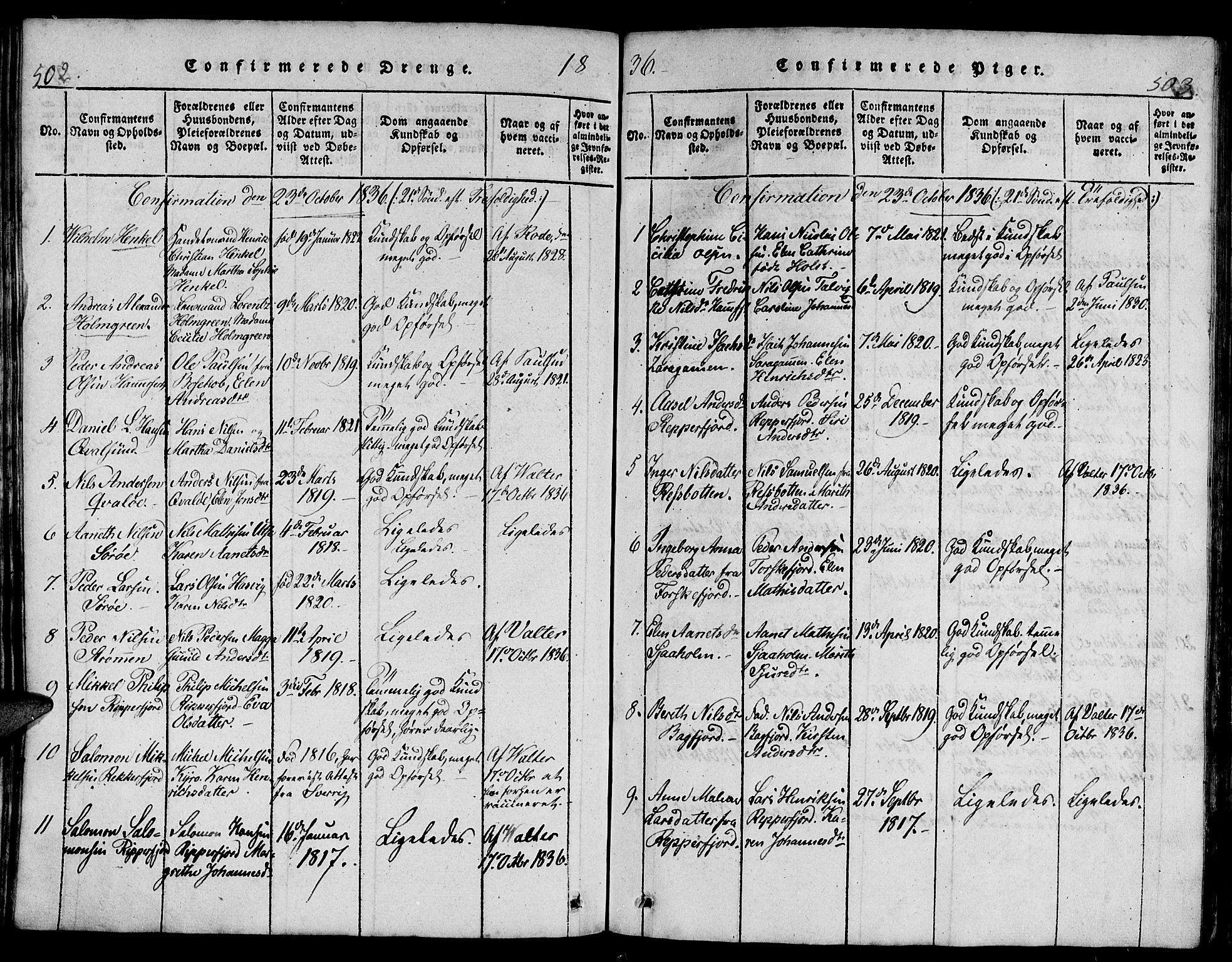 Hammerfest sokneprestkontor, SATØ/S-1347/H/Hb/L0001.klokk: Parish register (copy) no. 1, 1822-1850, p. 502-503
