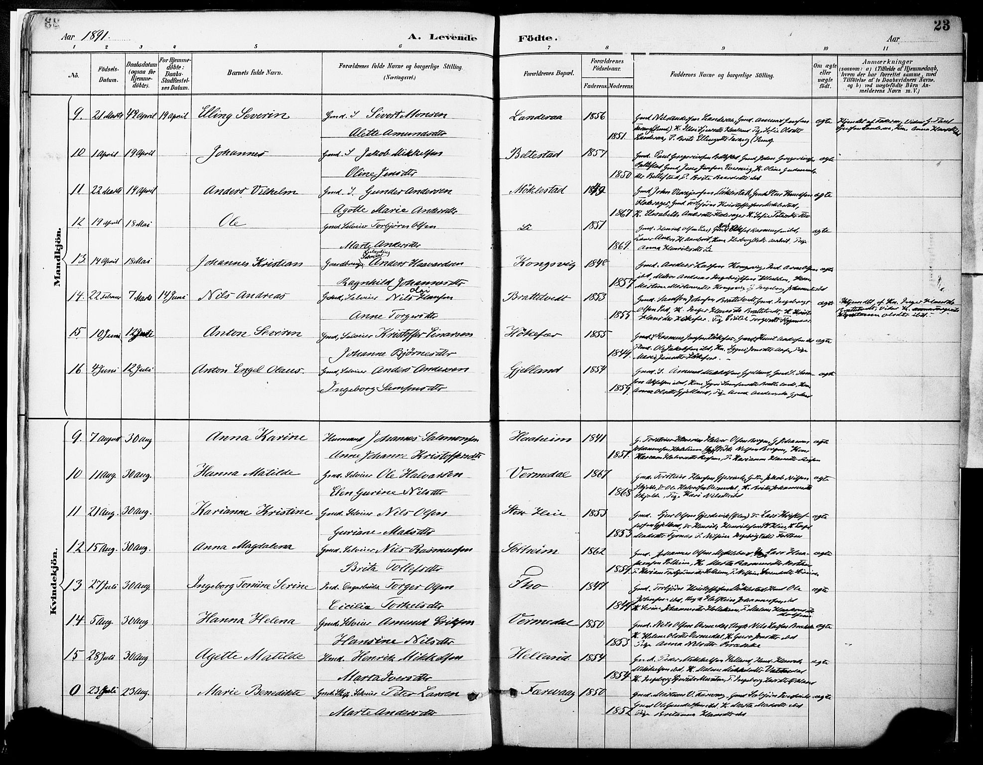 Tysnes sokneprestembete, SAB/A-78601/H/Haa: Parish register (official) no. D 1, 1887-1904, p. 23