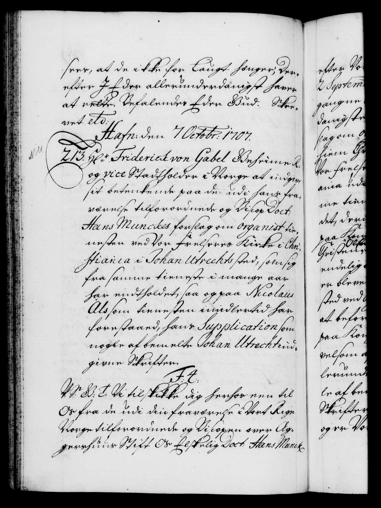 Danske Kanselli 1572-1799, AV/RA-EA-3023/F/Fc/Fca/Fcab/L0018: Norske tegnelser, 1707-1709, p. 189b