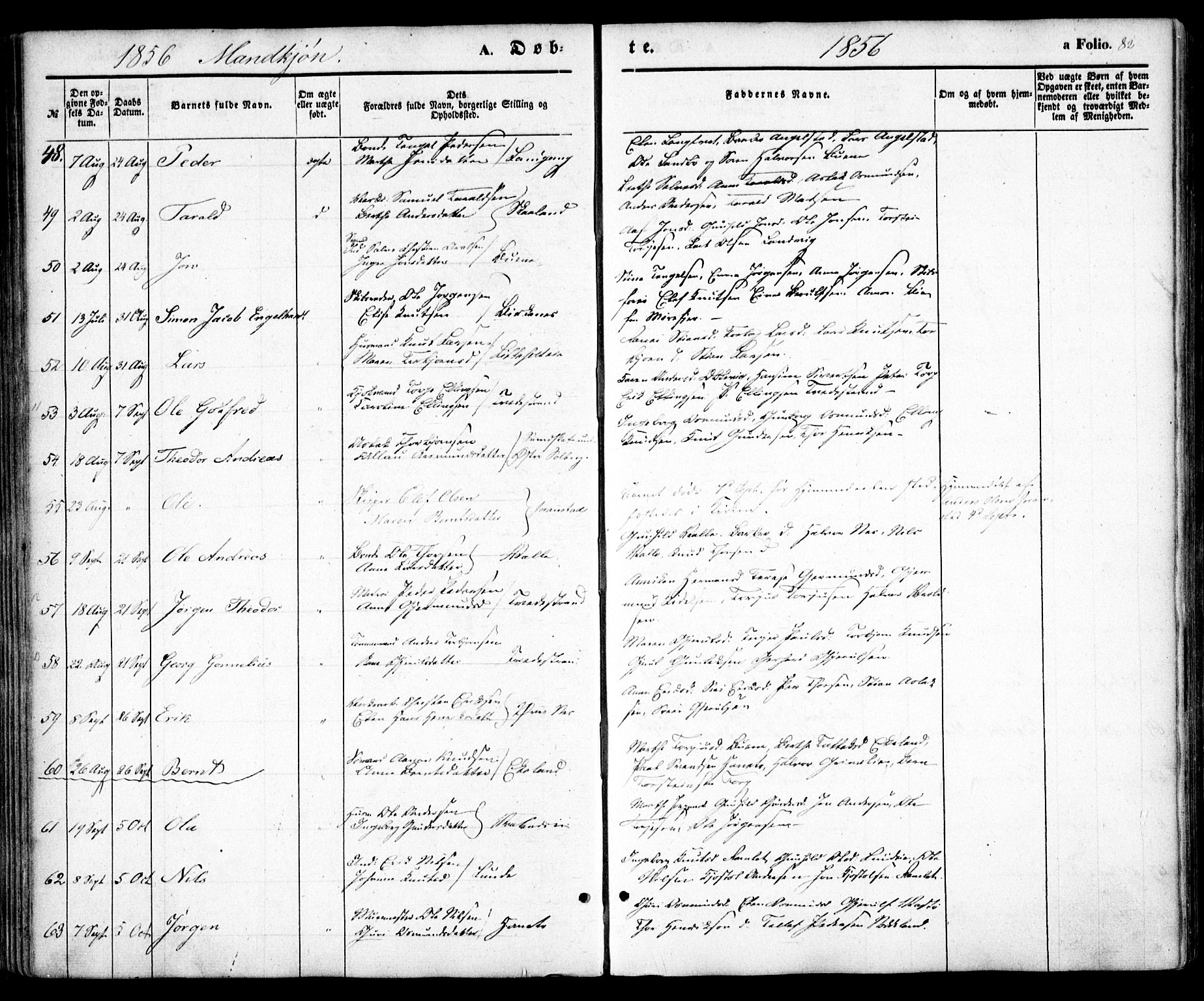 Holt sokneprestkontor, AV/SAK-1111-0021/F/Fa/L0008: Parish register (official) no. A 8, 1849-1860, p. 82