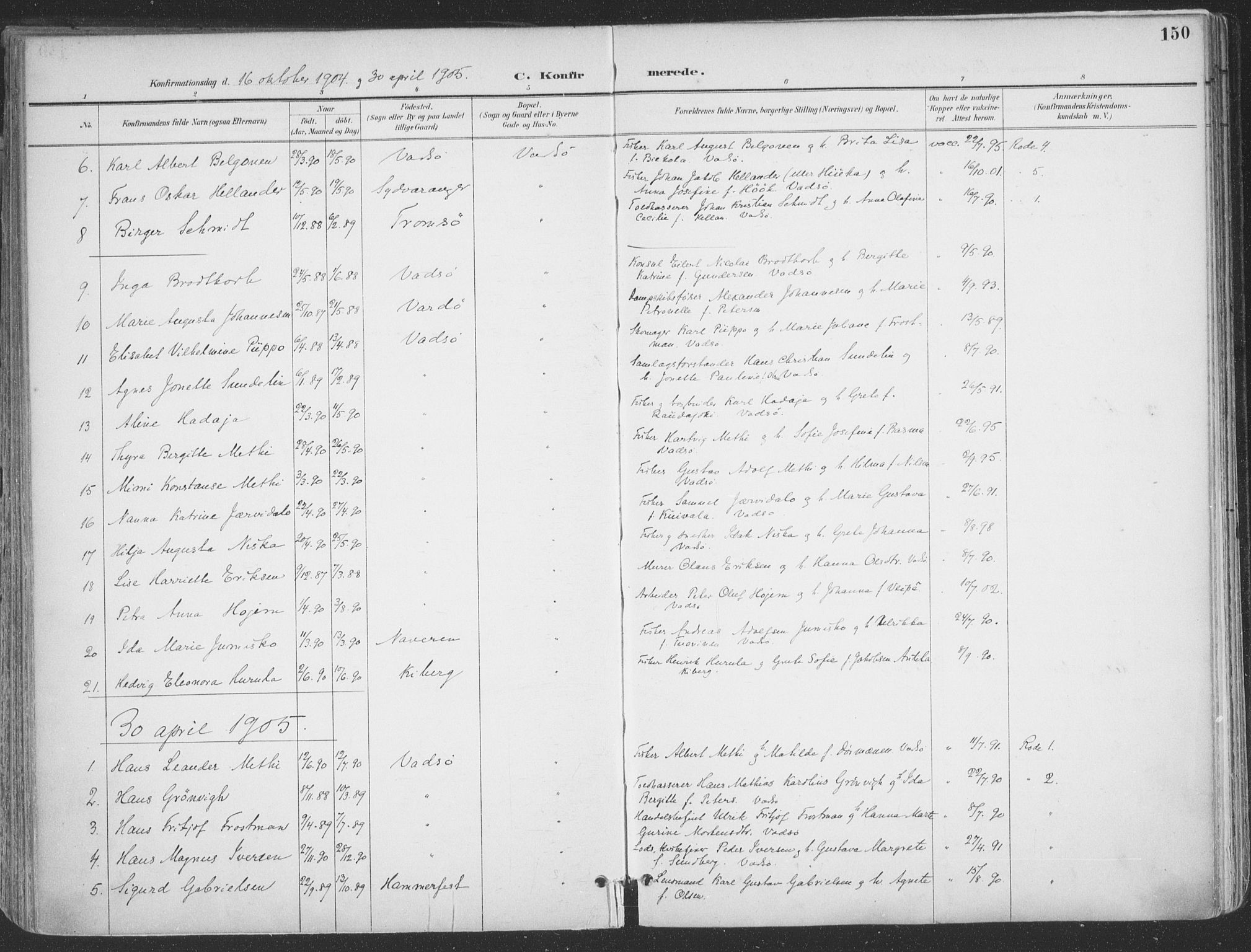 Vadsø sokneprestkontor, SATØ/S-1325/H/Ha/L0007kirke: Parish register (official) no. 7, 1896-1916, p. 150