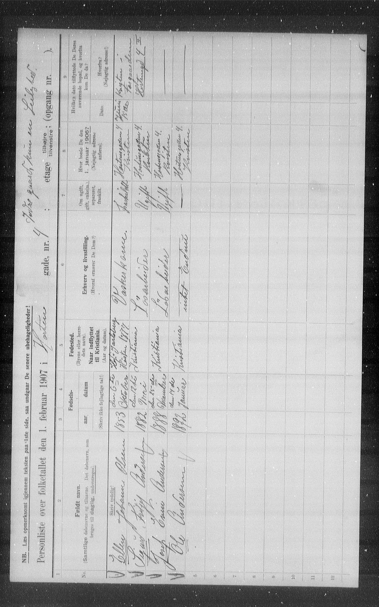 OBA, Municipal Census 1907 for Kristiania, 1907, p. 21262