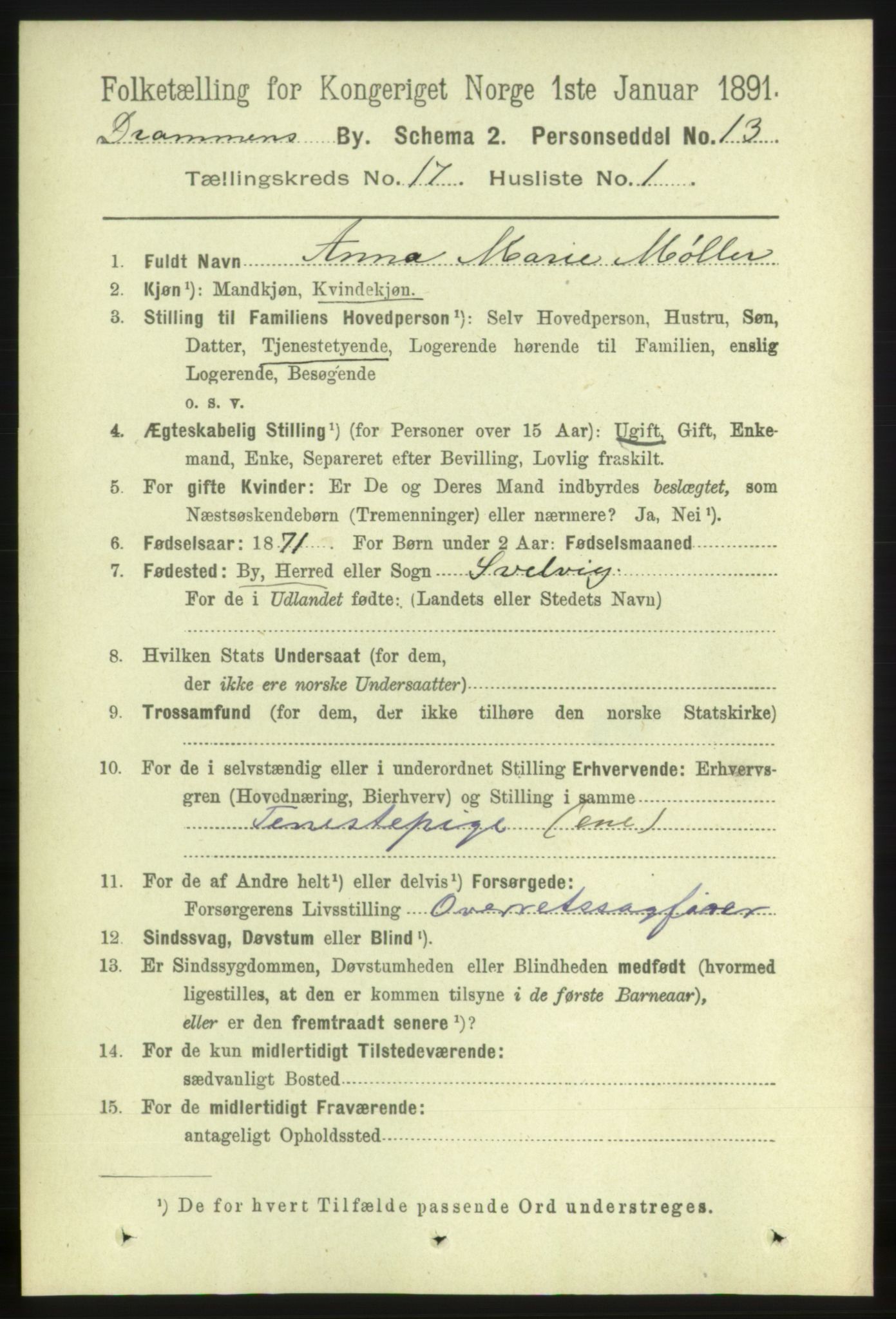 RA, 1891 census for 0602 Drammen, 1891, p. 11288