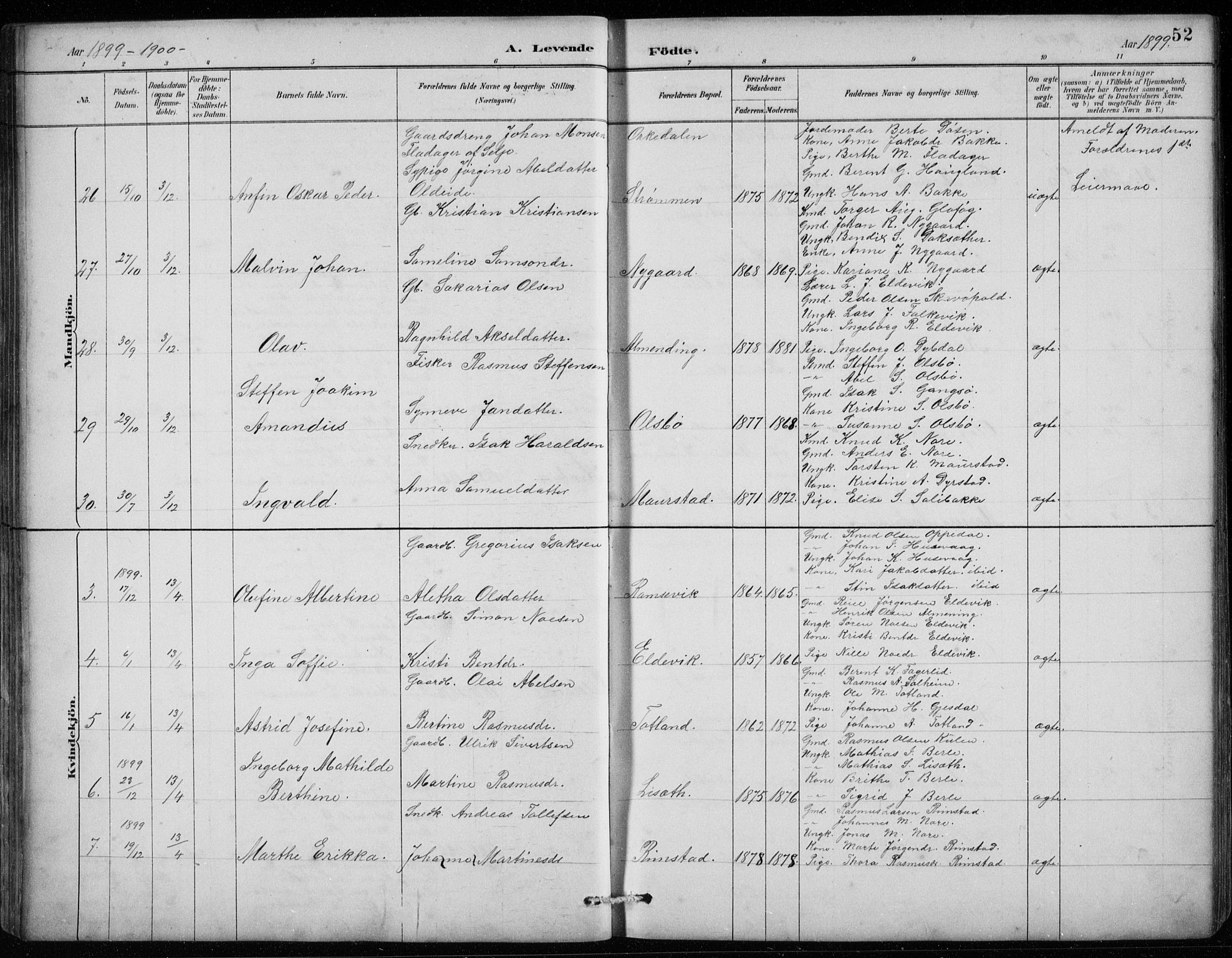 Davik sokneprestembete, AV/SAB-A-79701/H/Hab/Habc/L0002: Parish register (copy) no. C 2, 1889-1906, p. 52