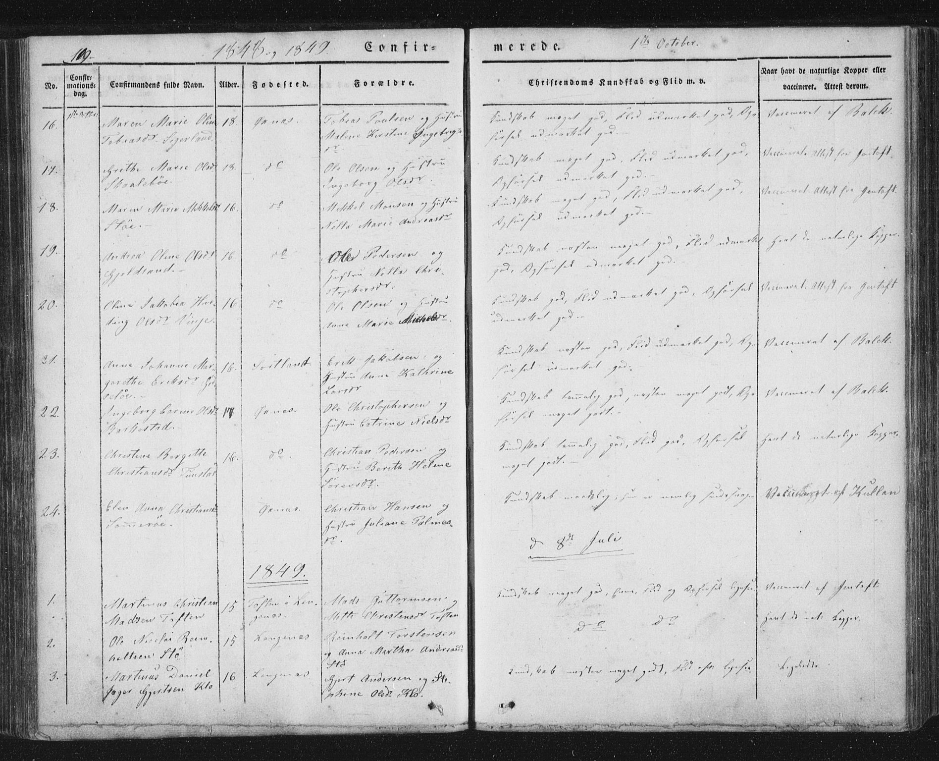 Ministerialprotokoller, klokkerbøker og fødselsregistre - Nordland, AV/SAT-A-1459/893/L1332: Parish register (official) no. 893A05, 1841-1858, p. 109
