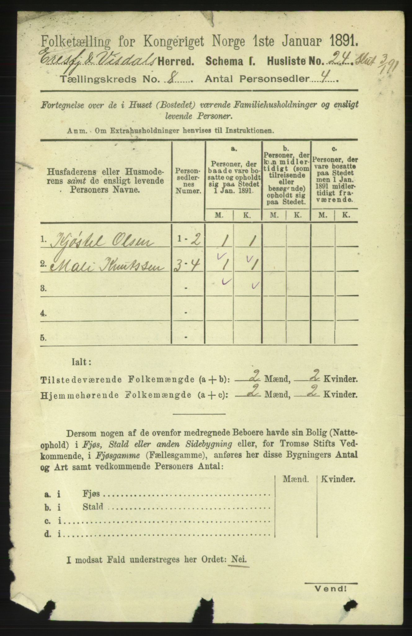 RA, 1891 census for 1542 Eresfjord og Vistdal, 1891, p. 2325