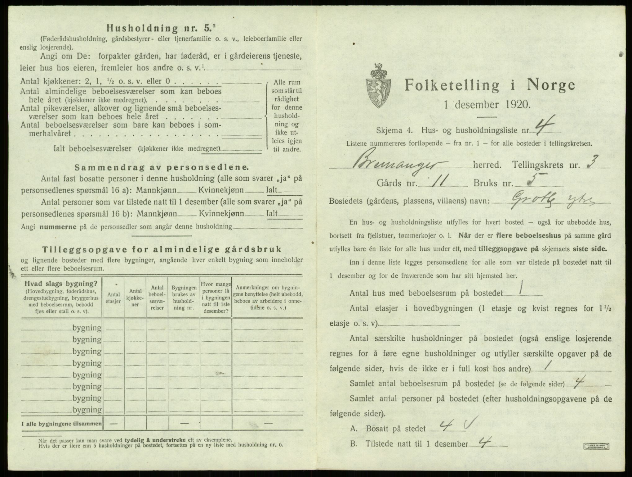 SAB, 1920 census for Bremanger, 1920, p. 273